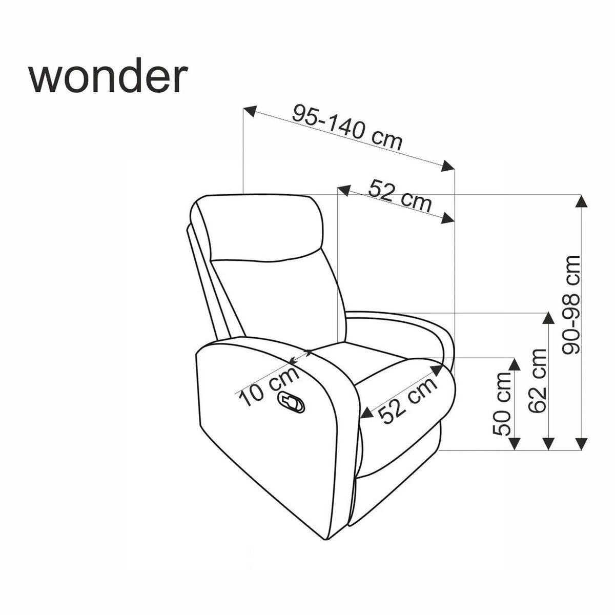 Fotoliu rabatabil WONDER, stofa catifelata negru - Bluvel 19, 75x95/140x90/98 cm