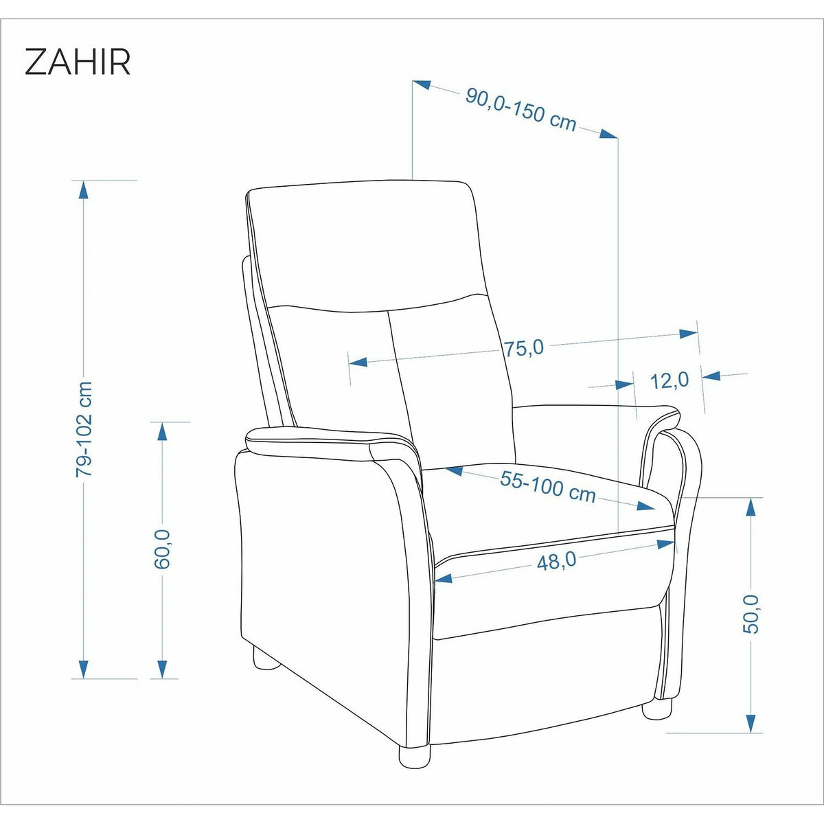 Fotoliu rabatabil ZAHIR, stofa clasica bej, 75x90/150x102/79 cm