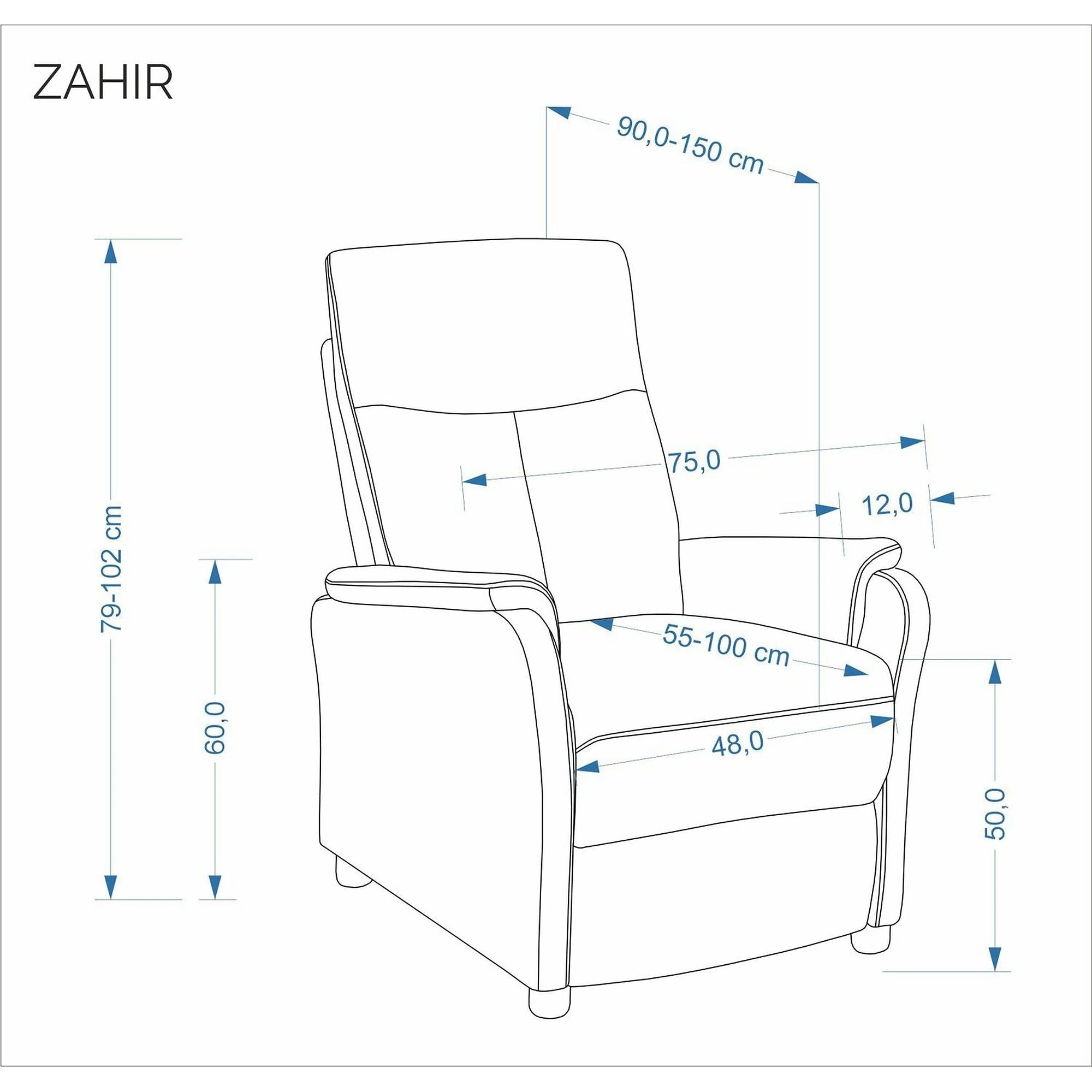 Fotoliu rabatabil ZAHIR, stofa clasica bej, 75x90/150x102/79 cm