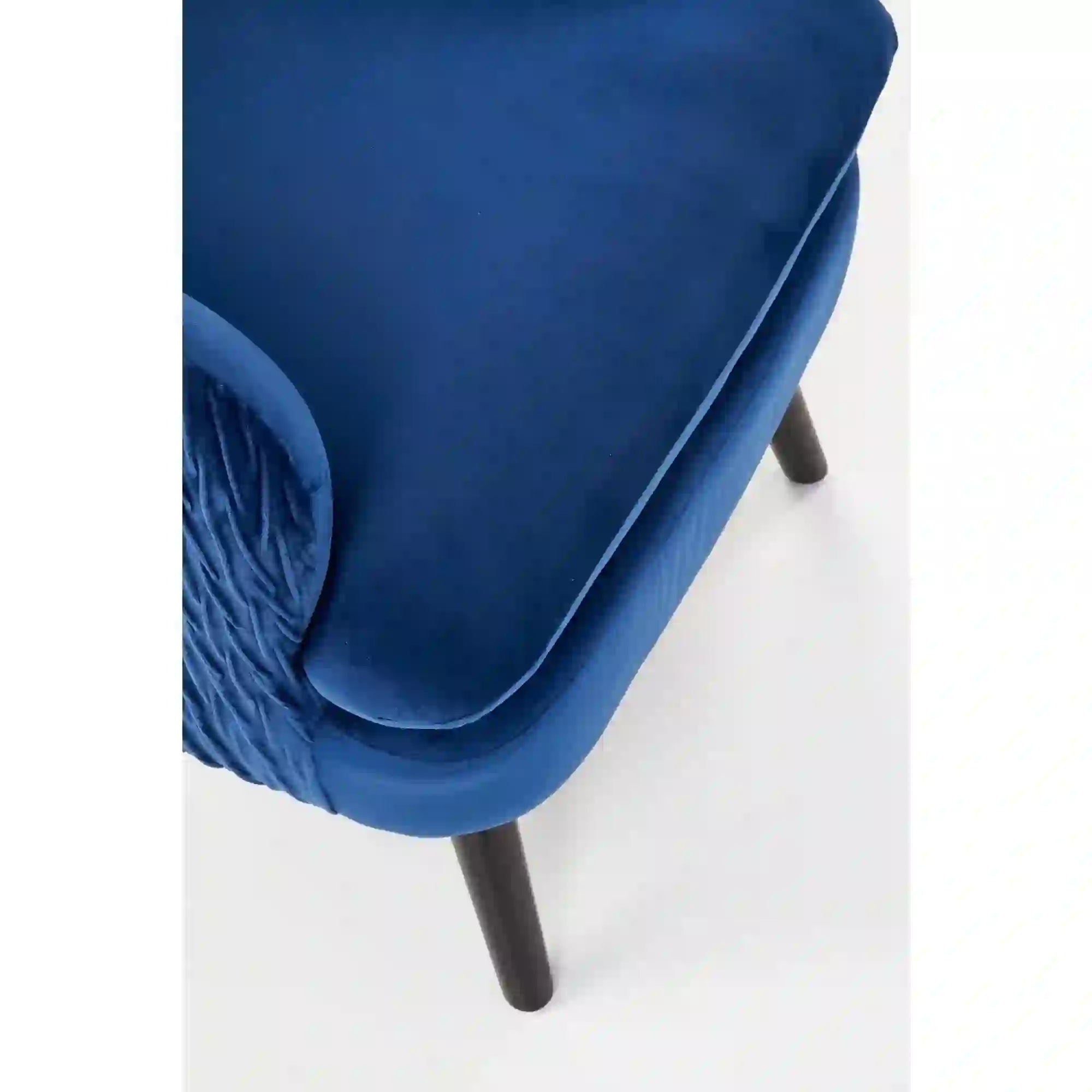 Fotoliu RAVEL, albastru marin/negru, stofa catifelata/lemn, 70x78x100 cm