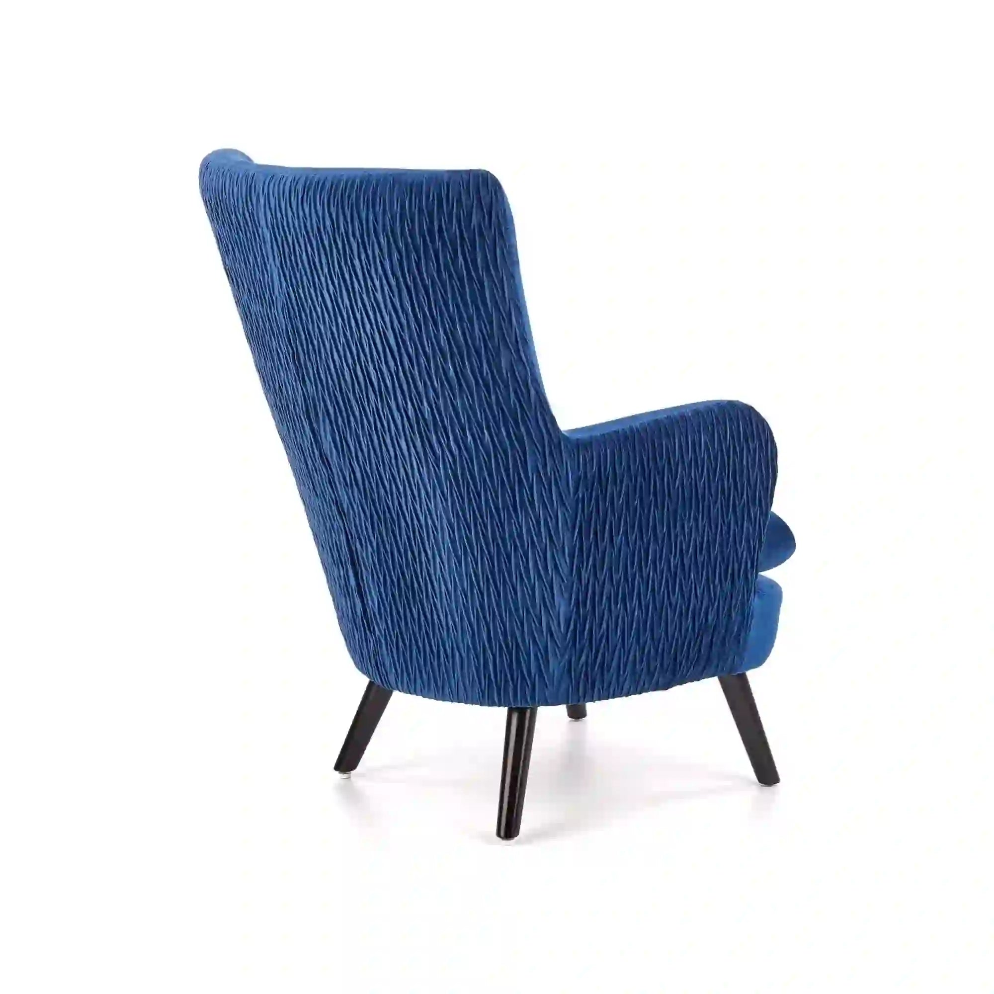 Fotoliu RAVEL, albastru marin/negru, stofa catifelata/lemn, 70x78x100 cm