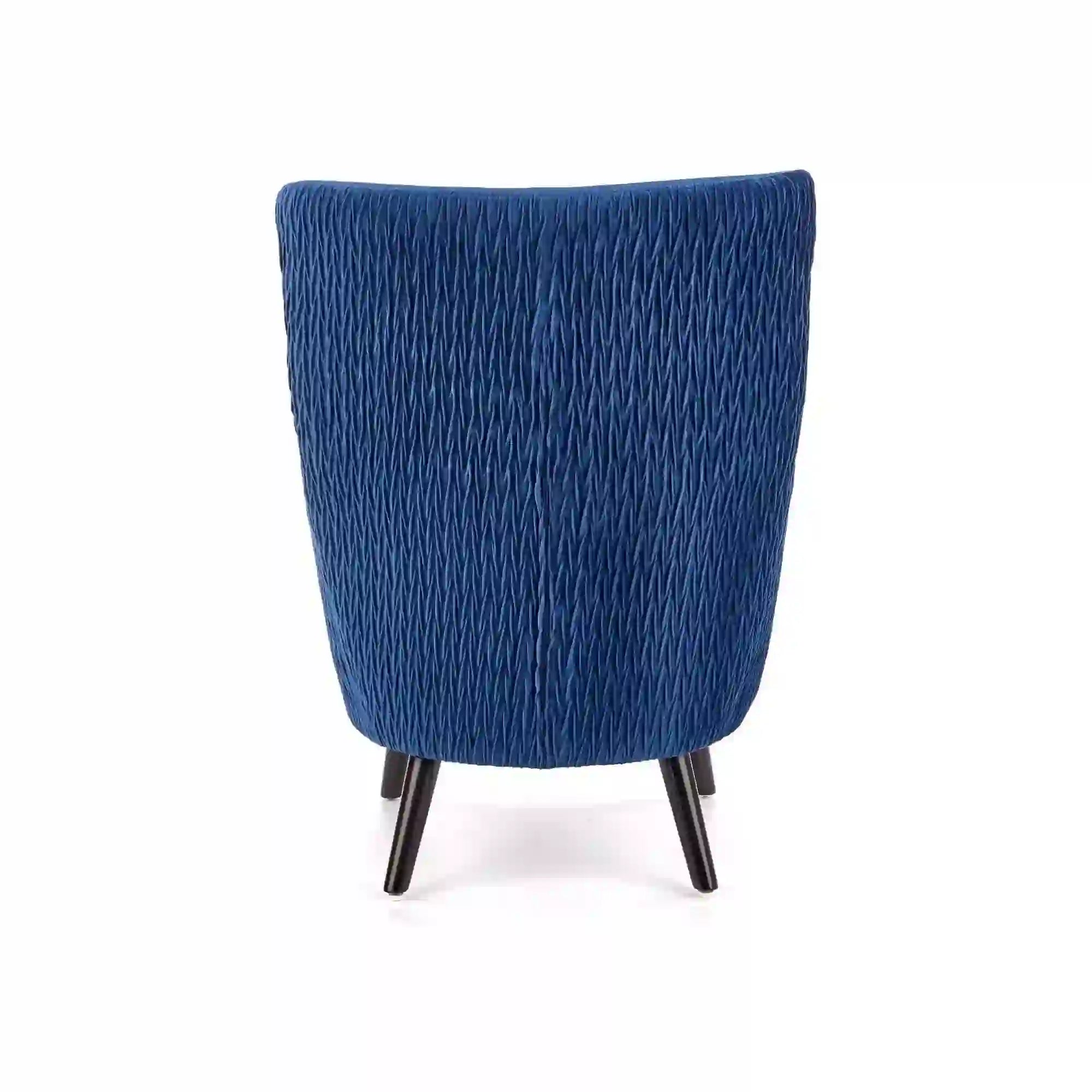 Fotoliu RAVEL, albastru marin/negru, stofa catifelata/lemn, 70x78x100 cm