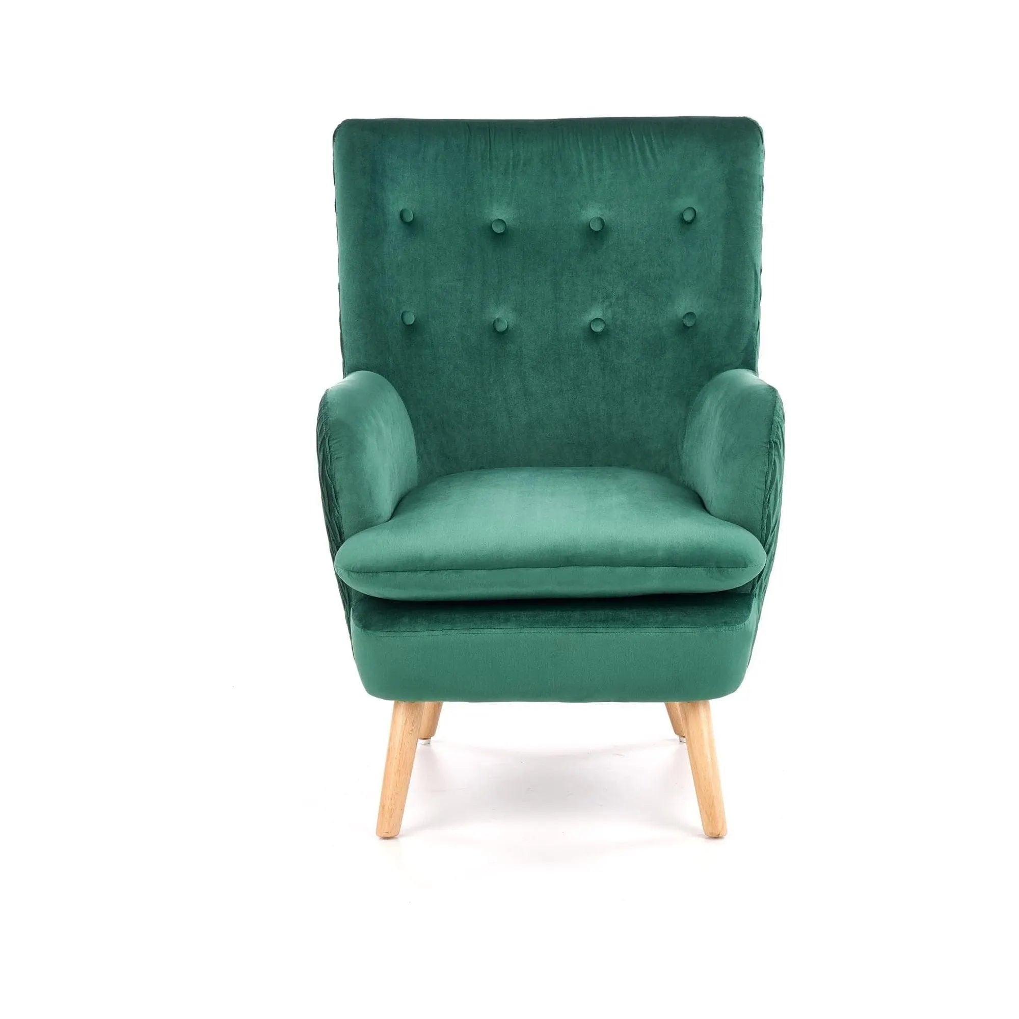 Fotoliu RAVEL, verde inchis/stejar natural, stofa catifelata/lemn, 70x78x100 cm