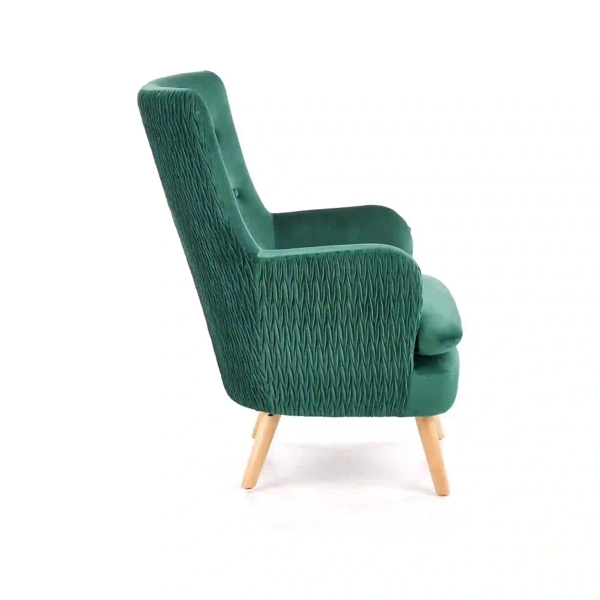 Fotoliu RAVEL, verde inchis/stejar natural, stofa catifelata/lemn, 70x78x100 cm