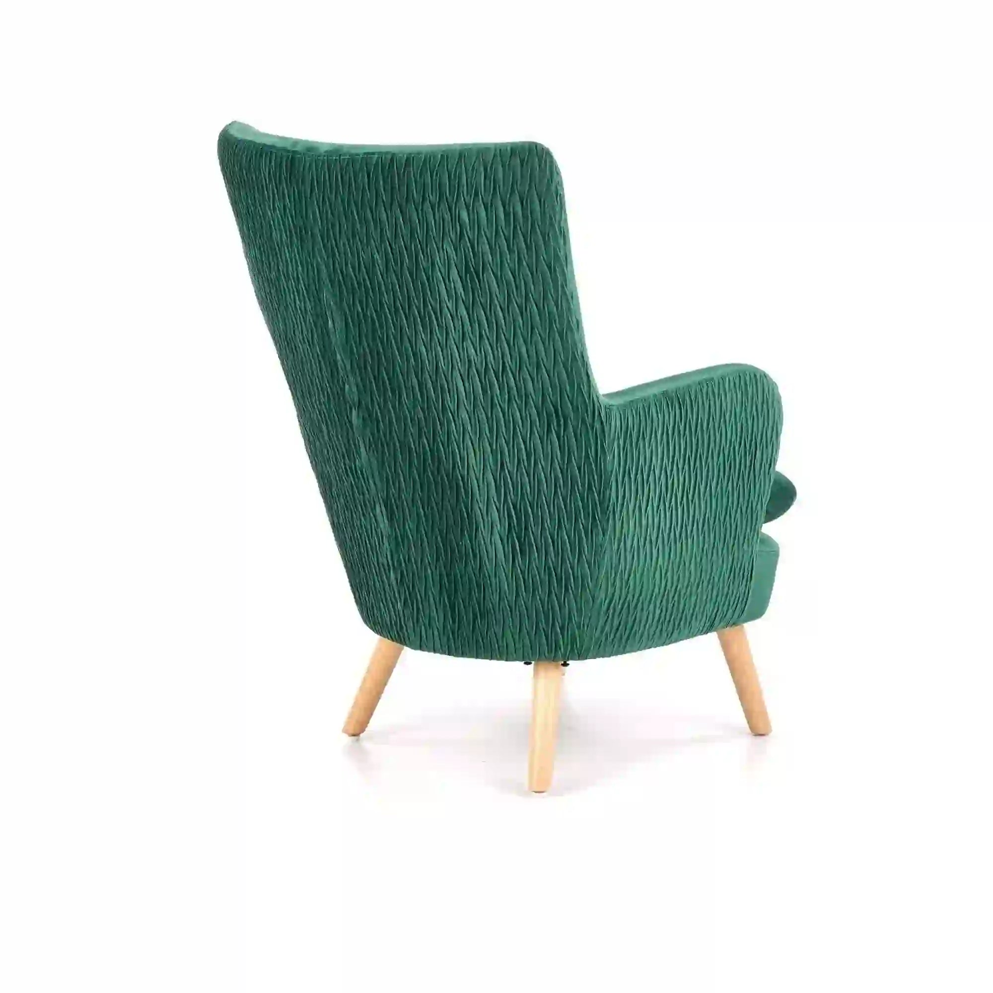 Fotoliu RAVEL, verde inchis/stejar natural, stofa catifelata/lemn, 70x78x100 cm