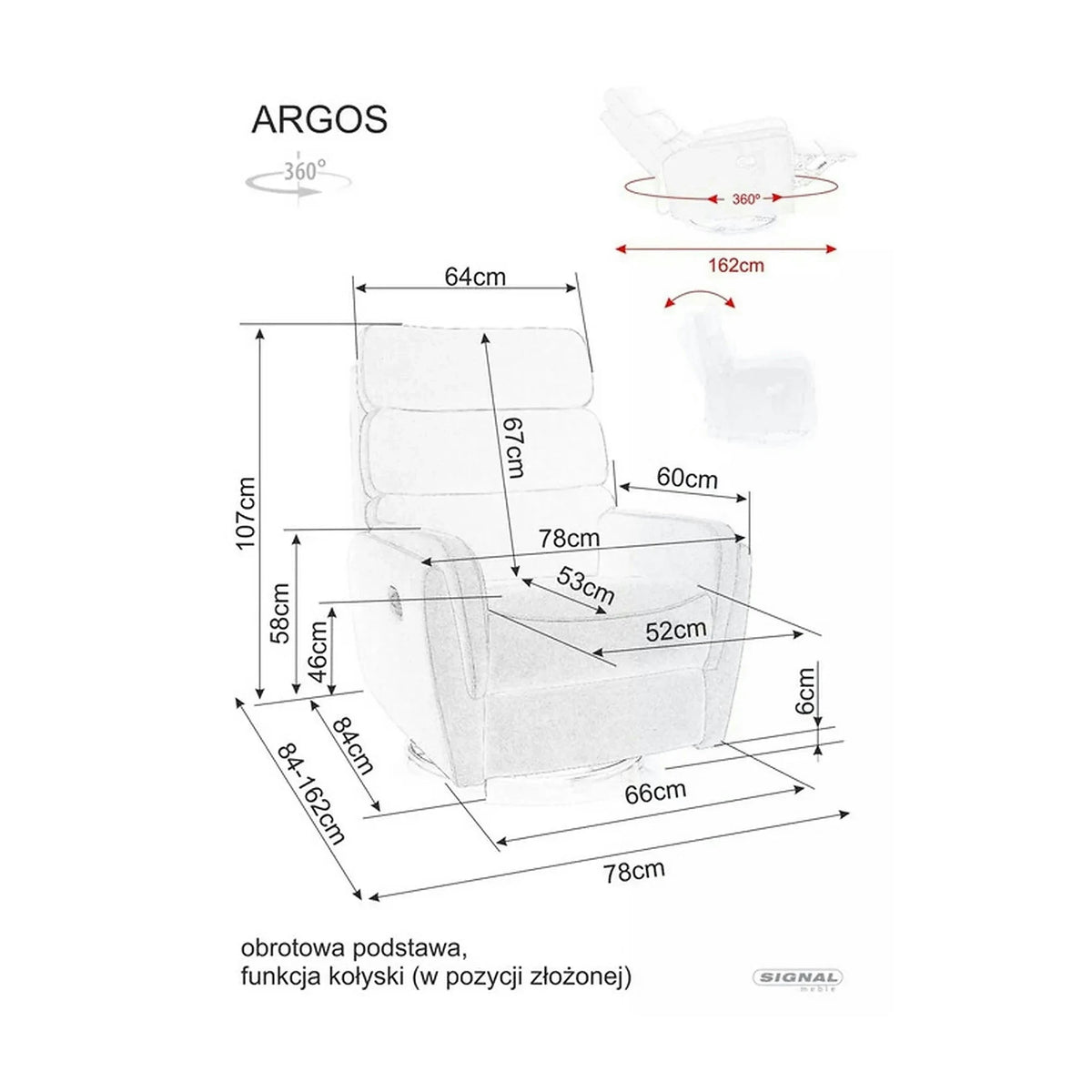 Fotoliu recliner ARGOS, stofa catifelata bej - Bluvel 28, 78x84/162x107 cm