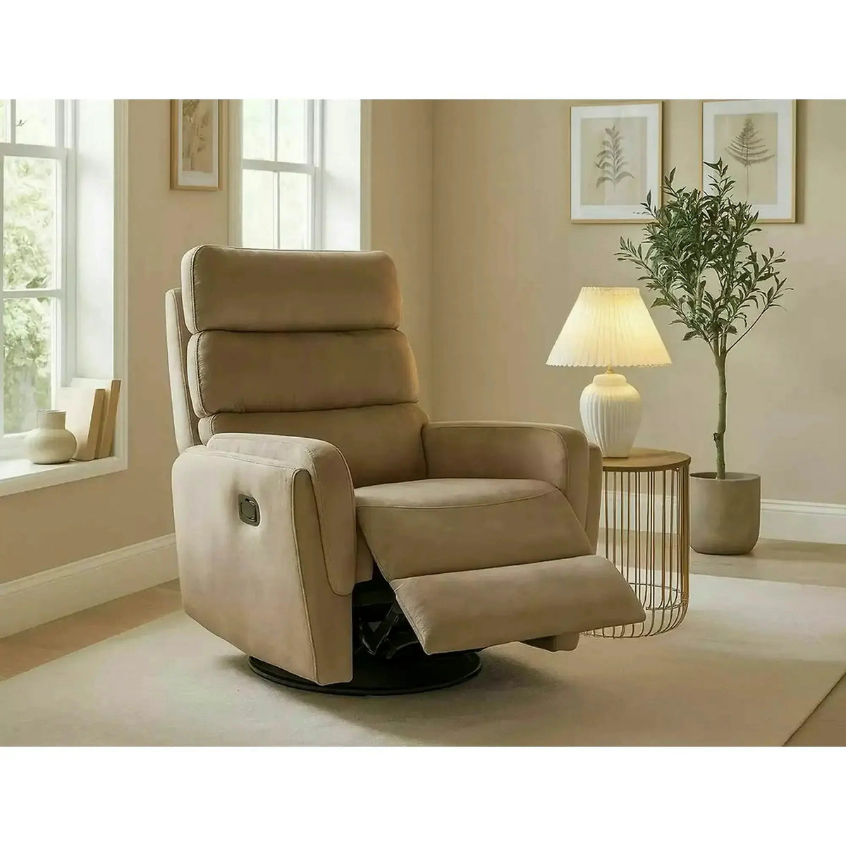 Fotoliu recliner ARGOS, stofa catifelata bej - Bluvel 28, 78x84/162x107 cm