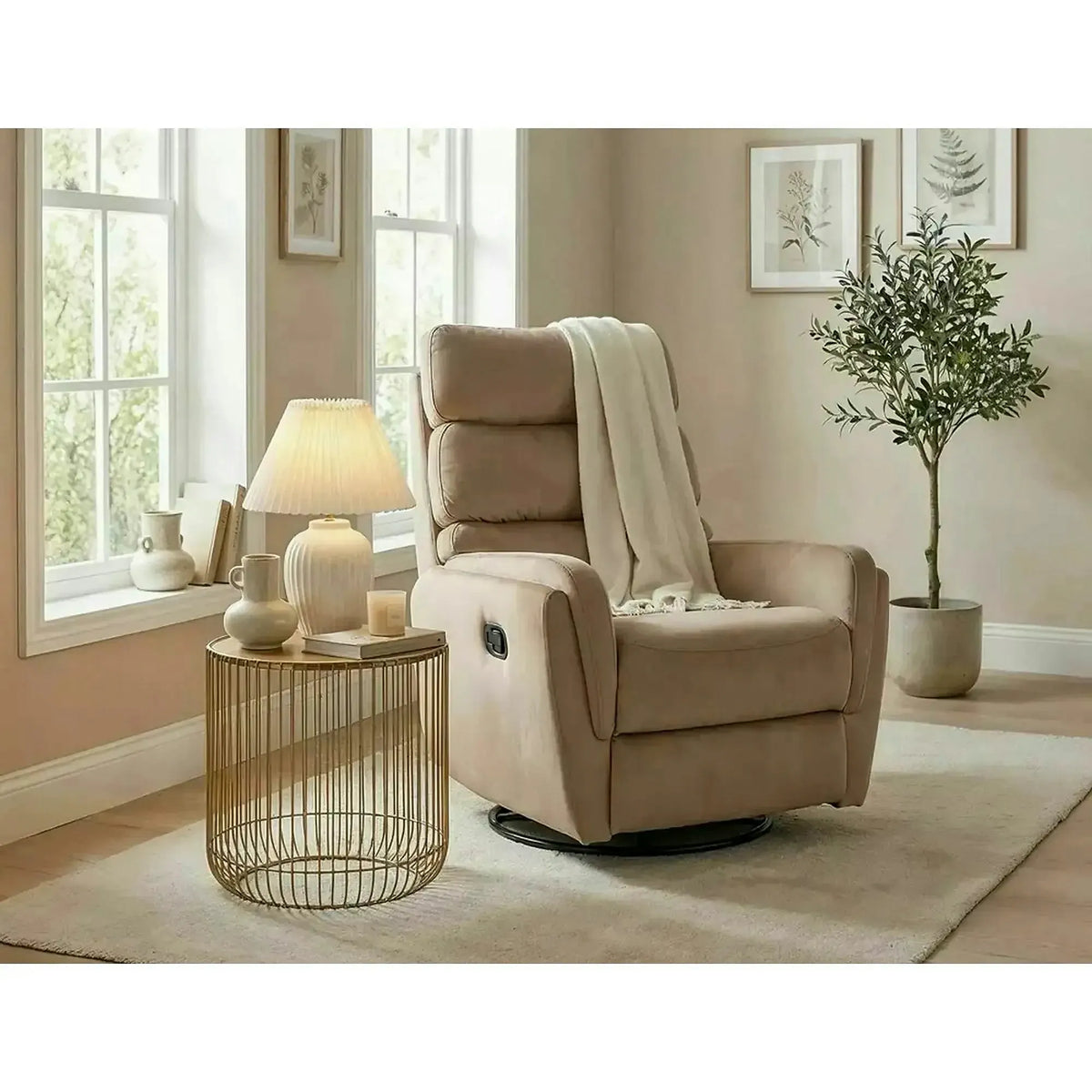 Fotoliu recliner ARGOS, stofa catifelata bej - Bluvel 28, 78x84/162x107 cm
