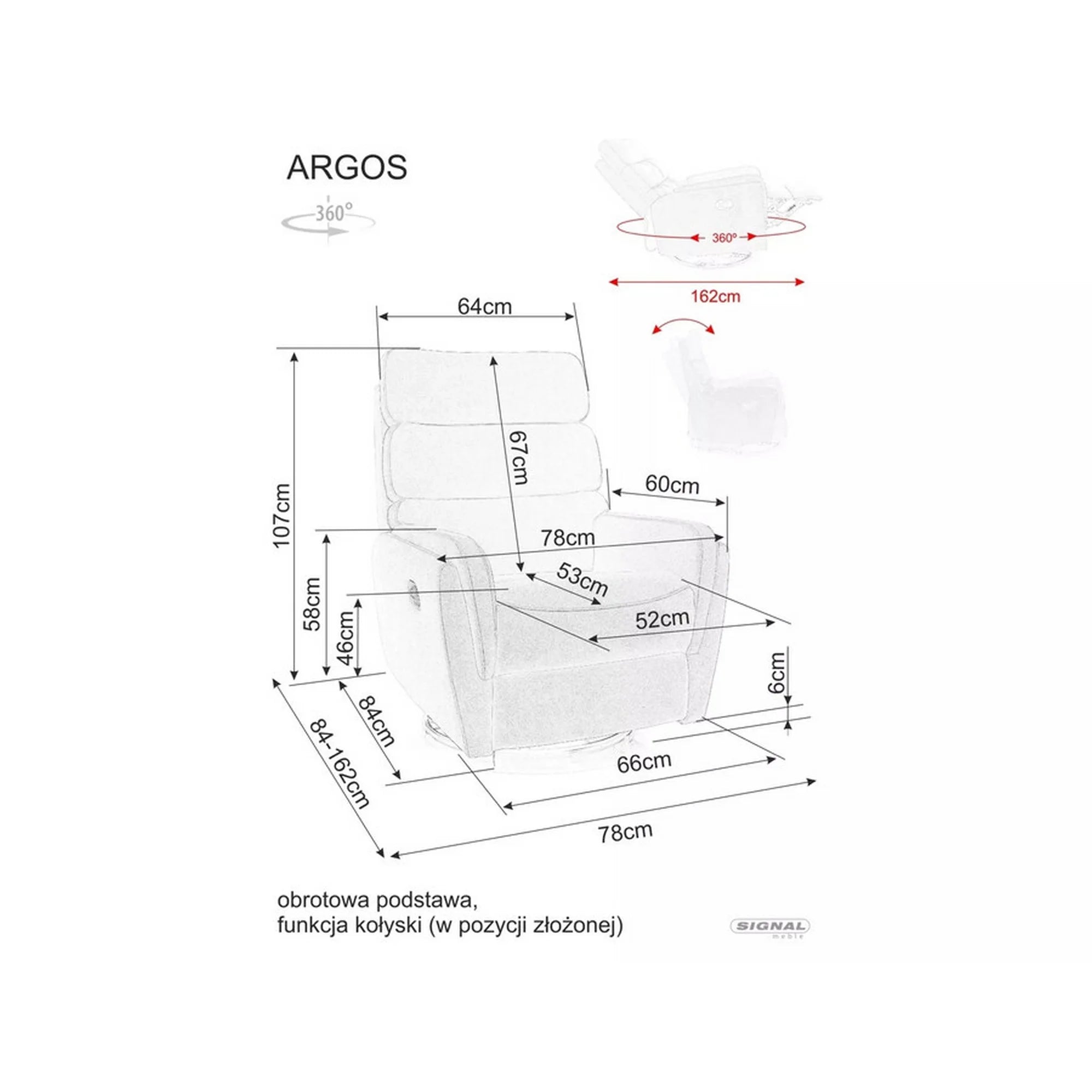 Fotoliu recliner ARGOS, stofa catifelata bej - Bluvel 28, 78x84/162x107 cm