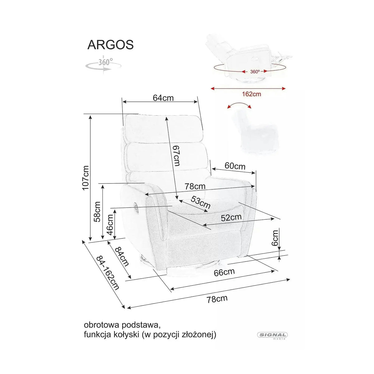 Fotoliu recliner ARGOS, stofa clasica bej inchis - Raven 30, 78x84/162x107 cm