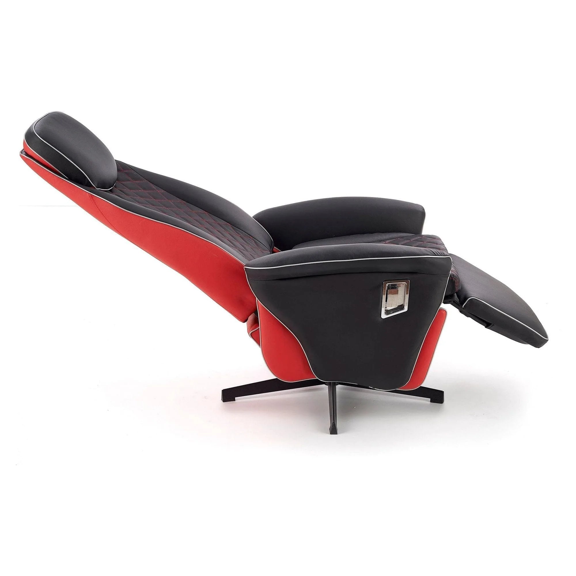 Fotoliu recliner CAMARO, negru/rosu, piele ecologica/otel, 77x72/146x86/112 cm