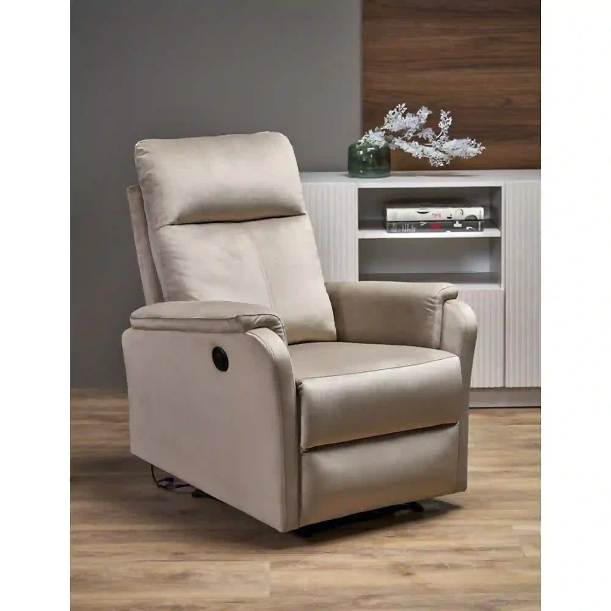 Fotoliu recliner CROCUS, stofa catifelata bej - Bluvel 40, 77x88/155x81/102 cm