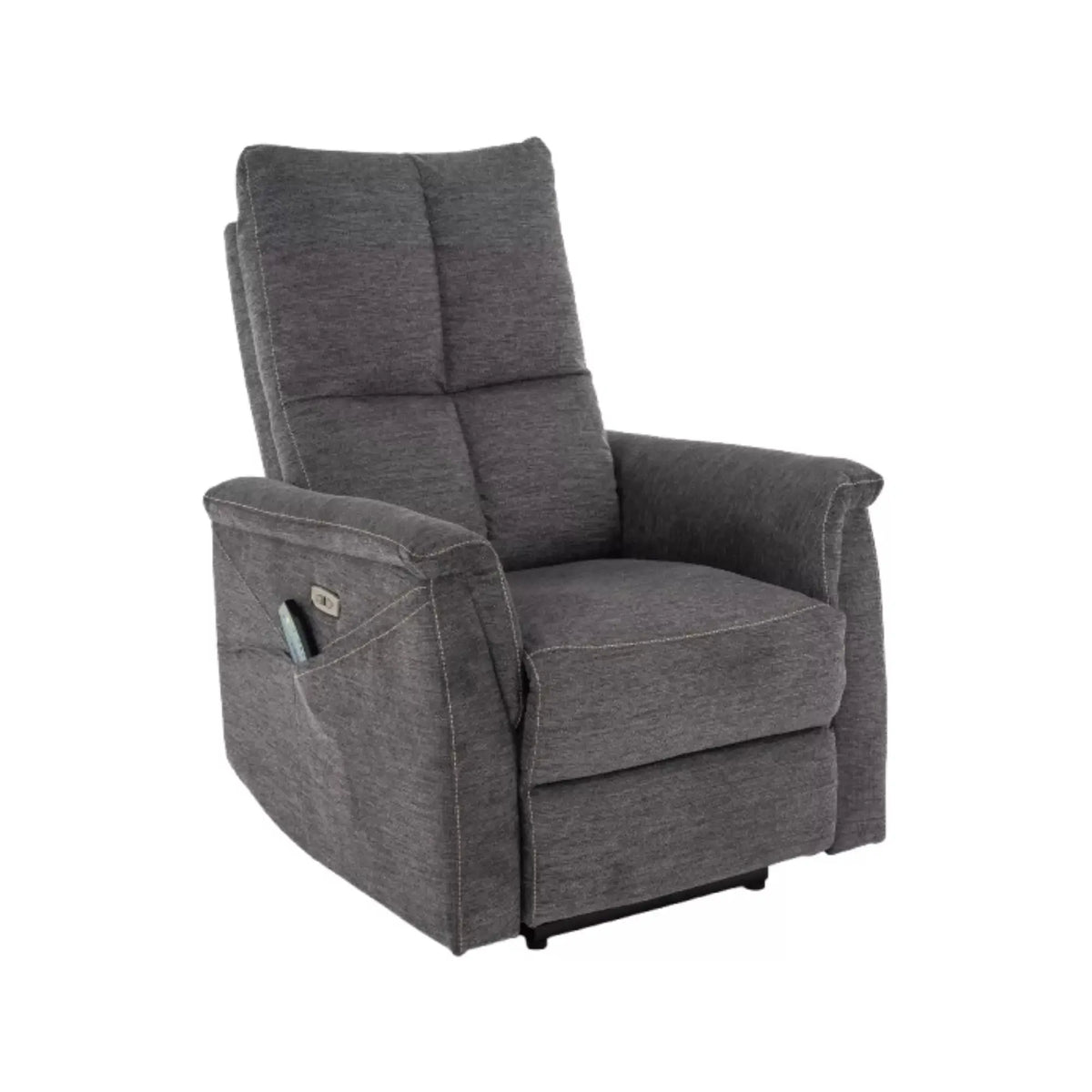 Fotoliu recliner cu functie de masaj NEPTUN M, stofa clasica gri inchis - Brego 18, 76x94/160x96 cm