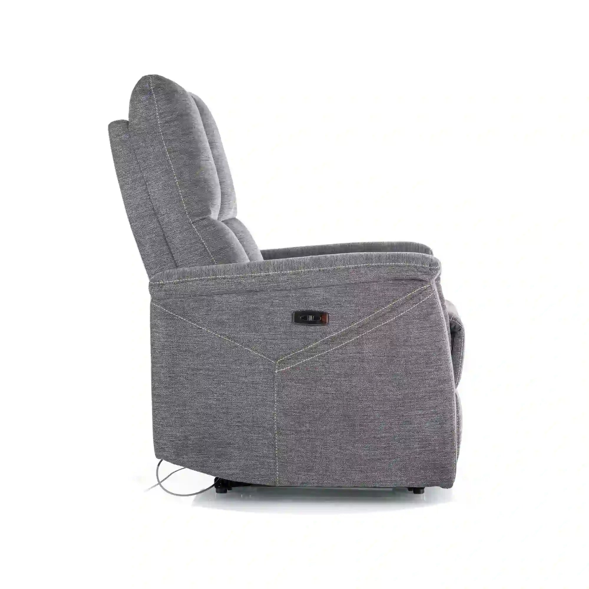 Fotoliu recliner cu functie de masaj NEPTUN M, stofa clasica gri inchis - Brego 18, 76x94/160x96 cm