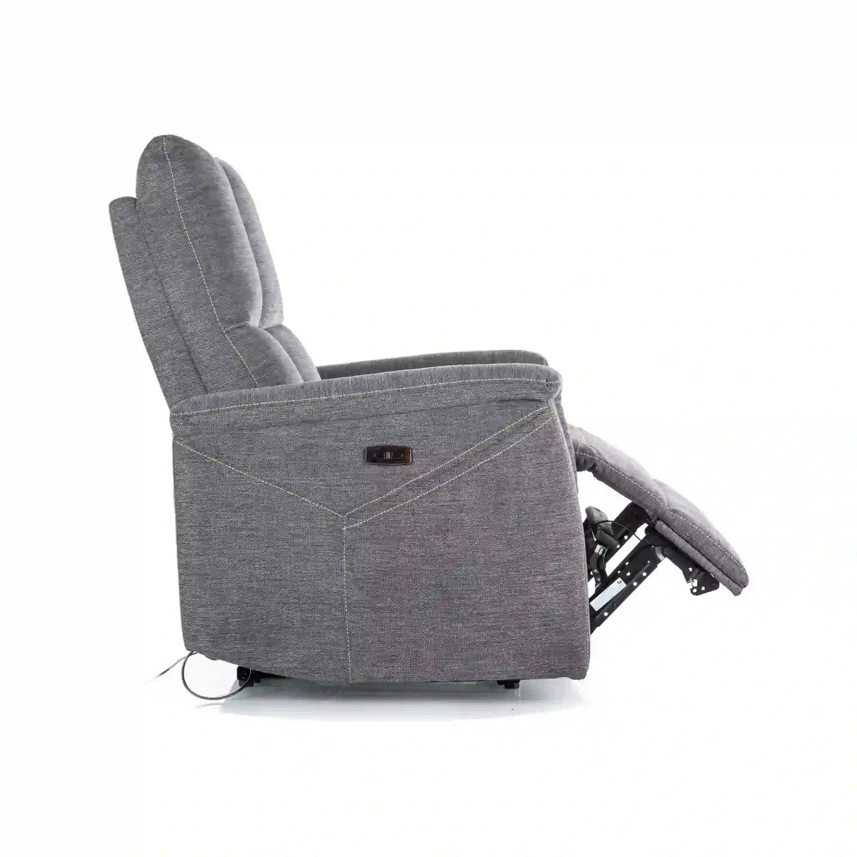 Fotoliu recliner cu functie de masaj NEPTUN M, stofa clasica gri inchis - Brego 18, 76x94/160x96 cm