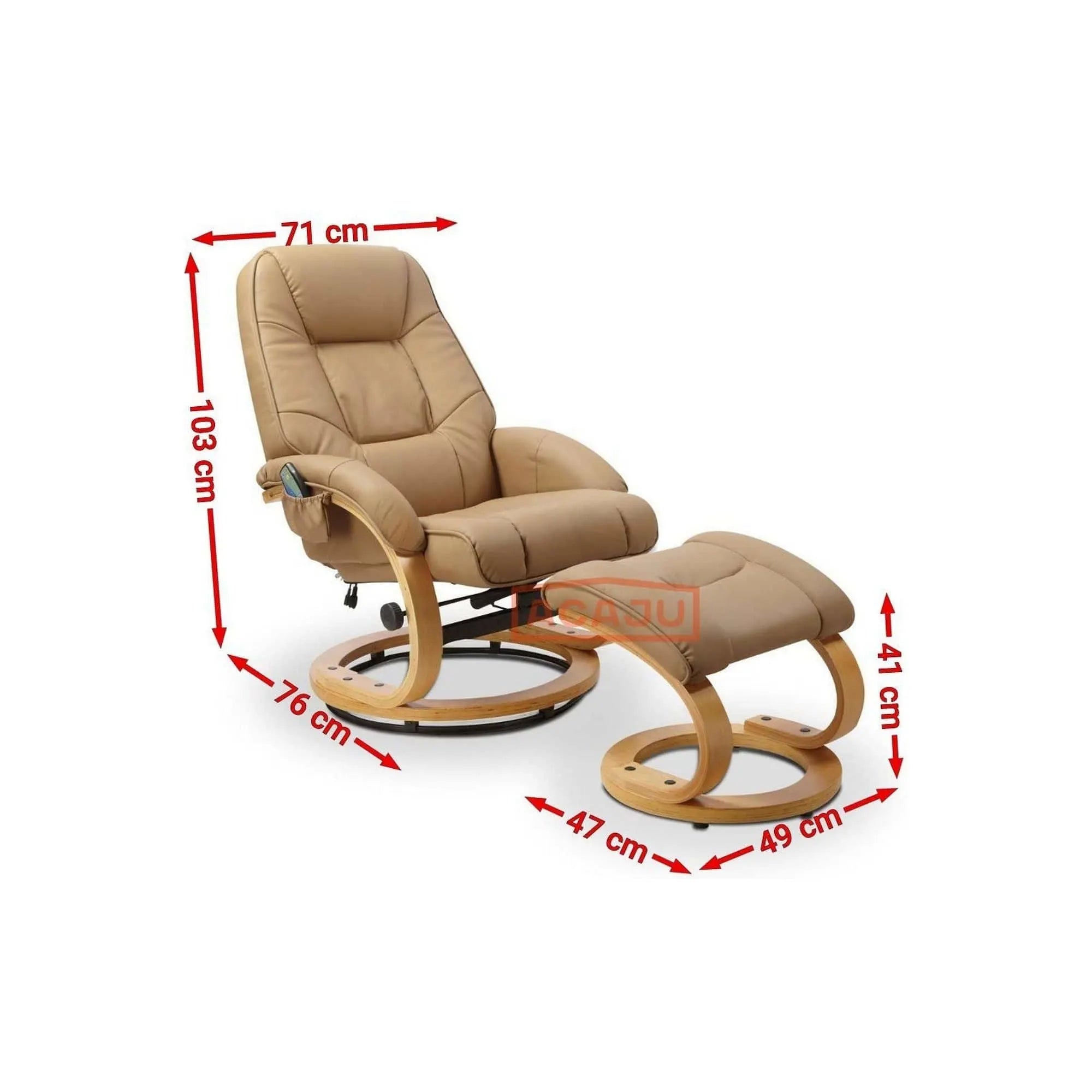 Fotoliu recliner cu taburet MATADOR, bej/stejar, piele ecologica/lemn