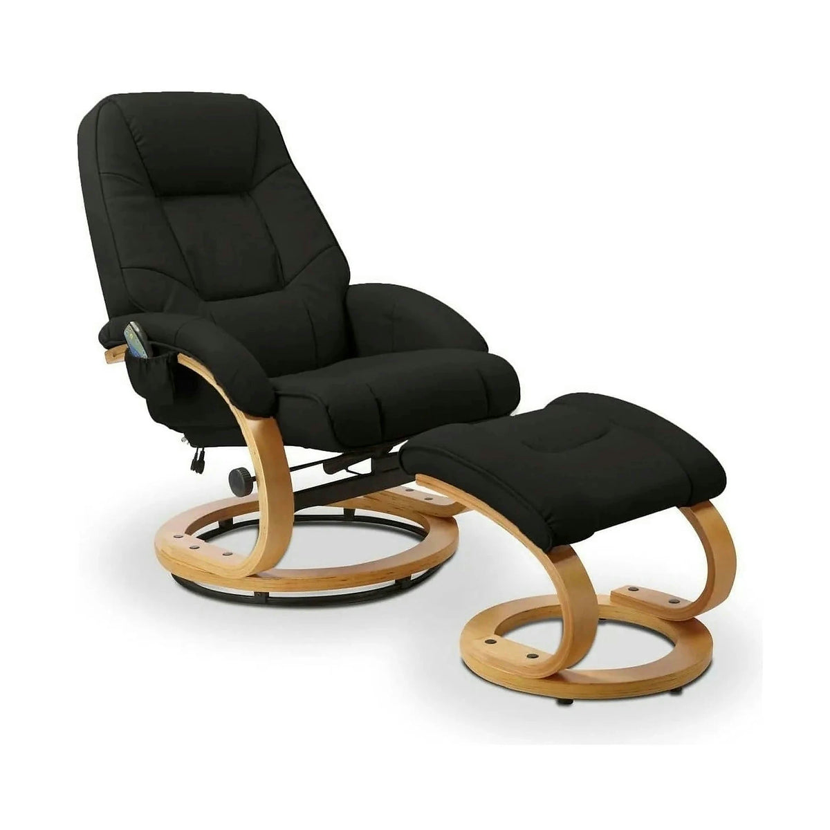 Fotoliu recliner cu taburet MATADOR, negru/stejar, piele ecologica/lemn