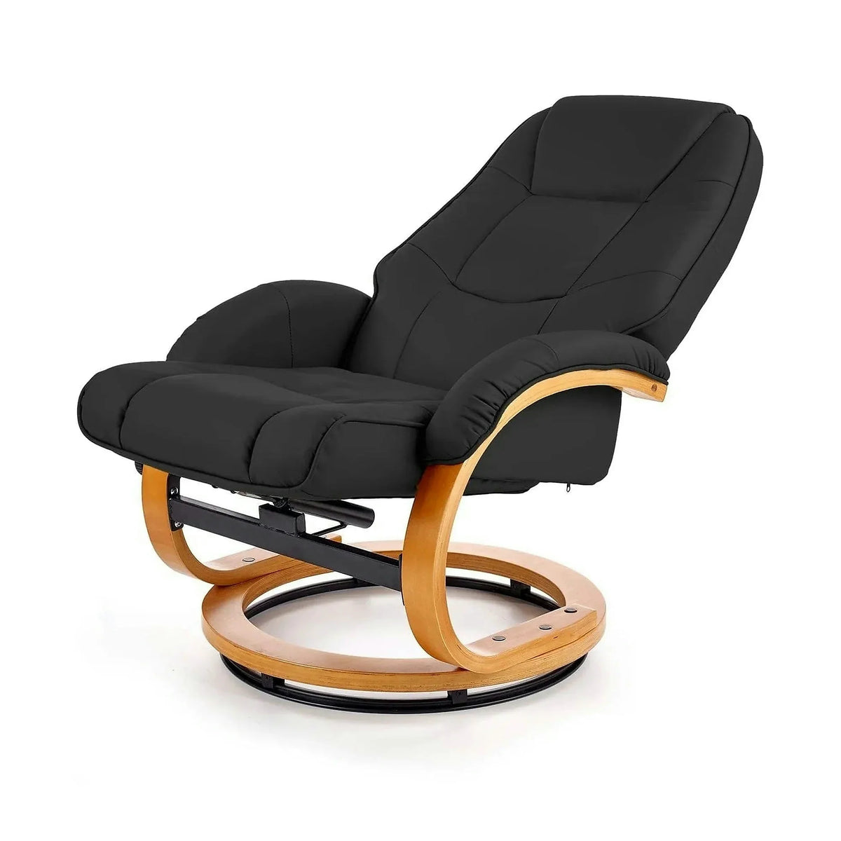 Fotoliu recliner cu taburet MATADOR, negru/stejar, piele ecologica/lemn
