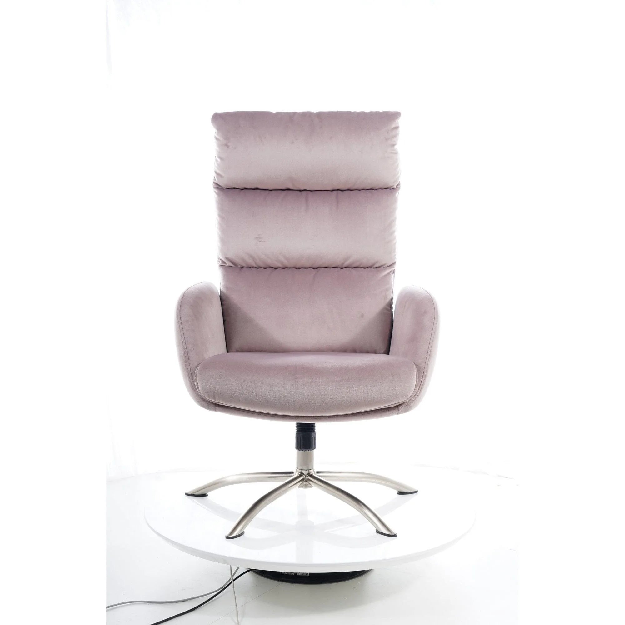 Fotoliu recliner cu taburet MONROE, roz antic/crom, stofa catifelata/metal