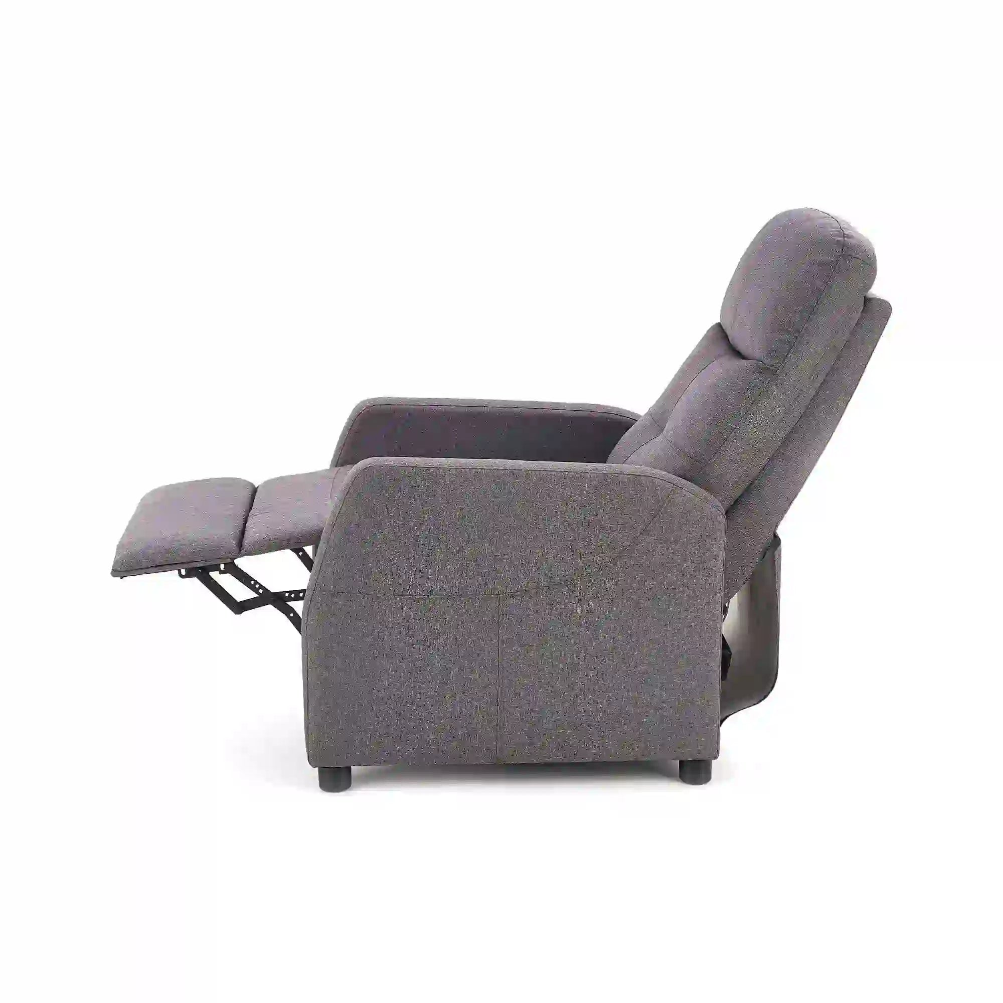 Fotoliu recliner FELIPE, gri inchis/negru, stofa/plastic, 64x84/135x76/103 cm