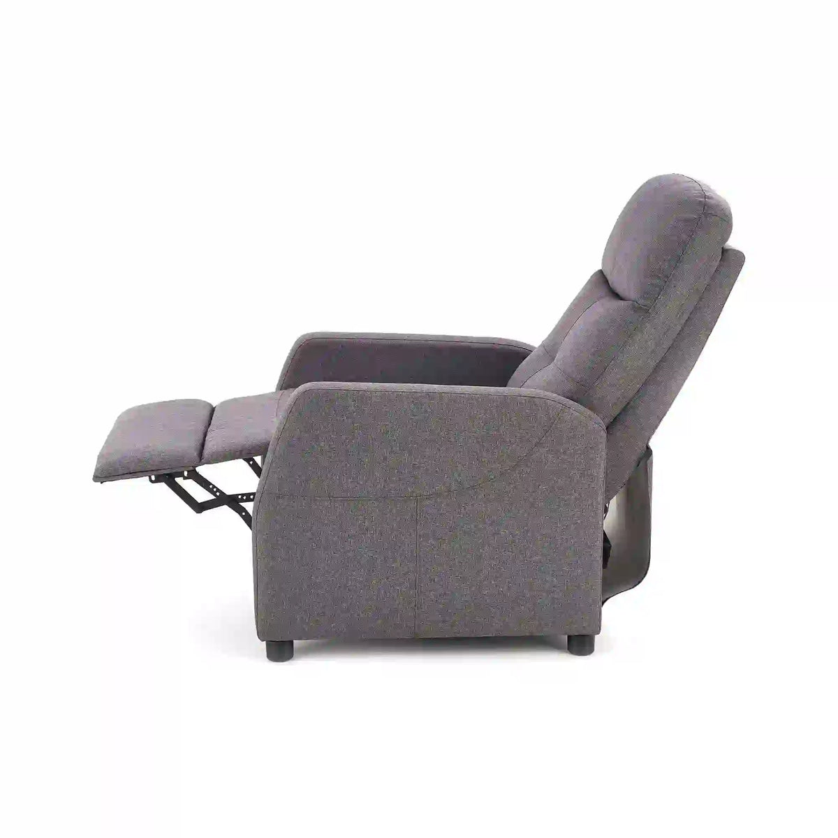 Fotoliu recliner FELIPE, gri inchis/negru, stofa/plastic, 64x84/135x76/103 cm