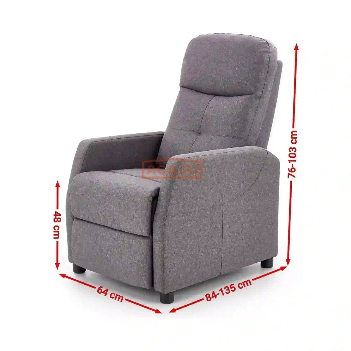 Fotoliu recliner FELIPE, gri inchis/negru, stofa/plastic, 64x84/135x76/103 cm