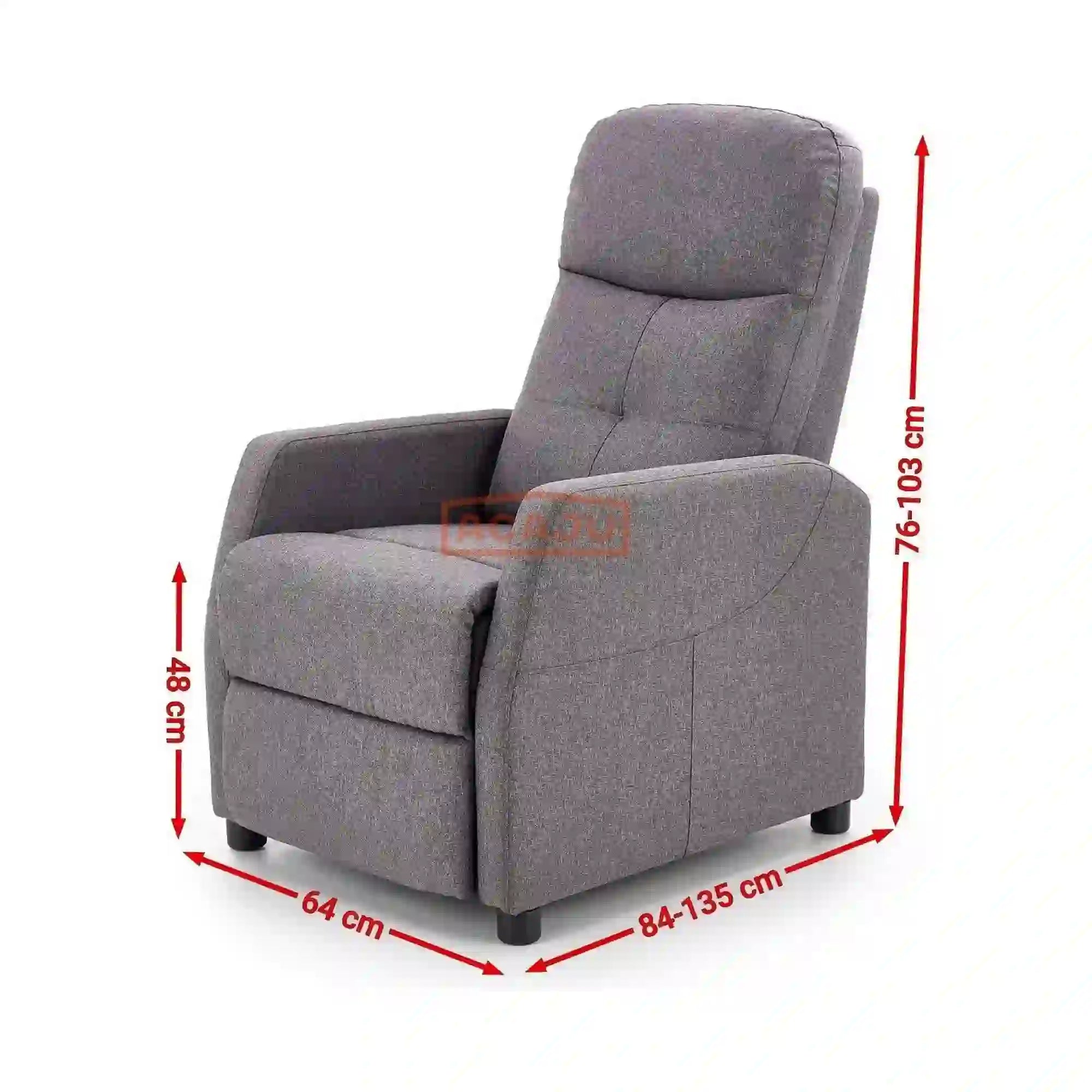 Fotoliu recliner FELIPE, gri inchis/negru, stofa/plastic, 64x84/135x76/103 cm
