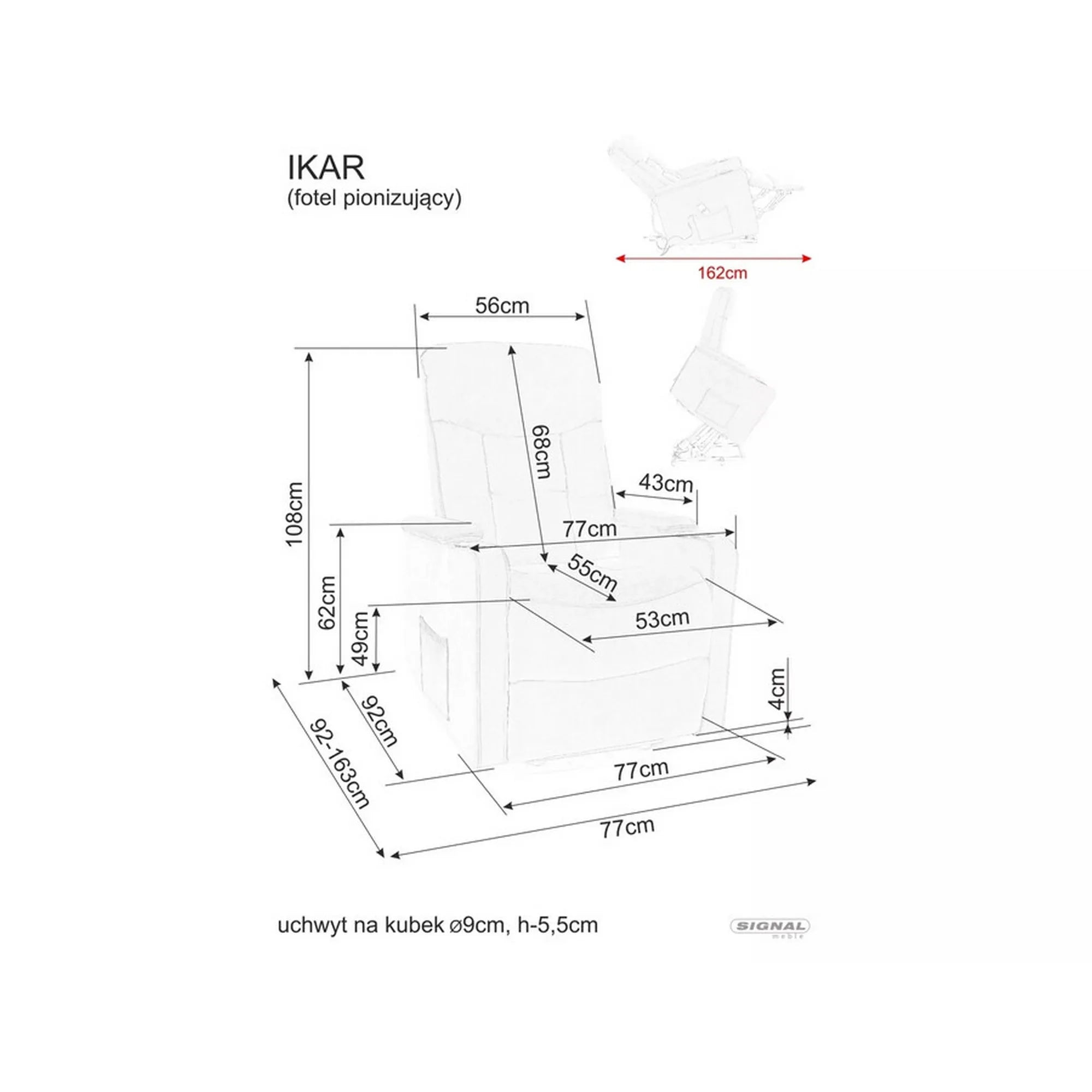 Fotoliu recliner IKAR, stofa catifelata bej inchis - Bluvel 40, 77x92/163x108 cm