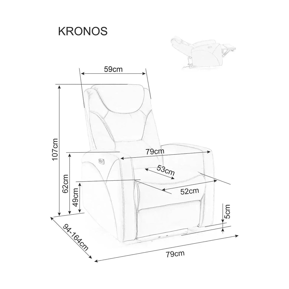 Fotoliu recliner KRONOS, stofa catifelata cappuccino - Bluvel 38, 79x94/160x107 cm