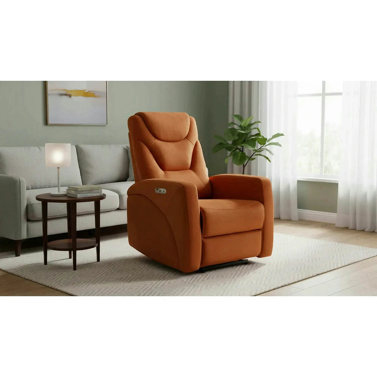 Fotoliu recliner KRONOS, stofa catifelata caramizie - Bluvel 4215, 79x94/160x107 cm