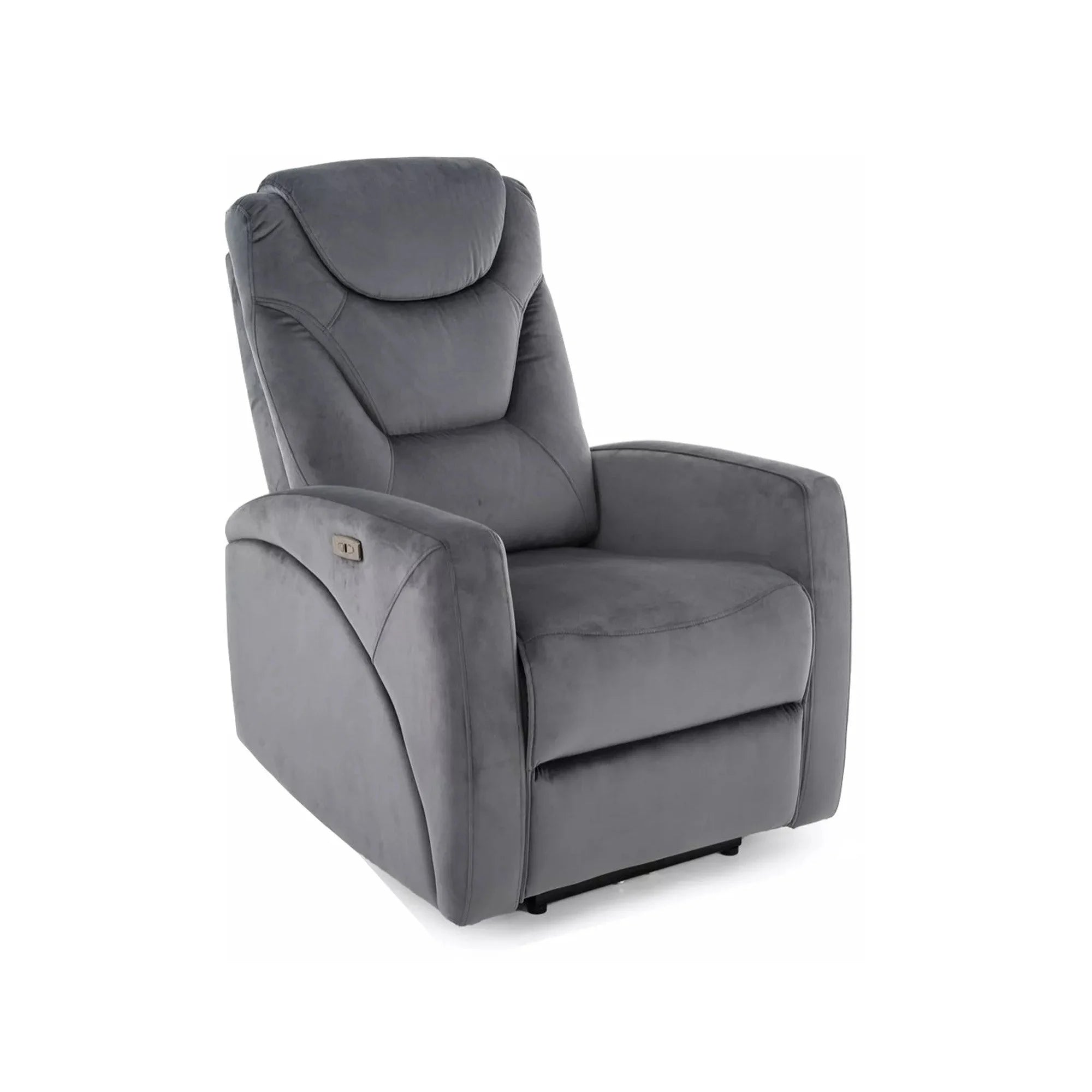 Fotoliu recliner KRONOS, stofa catifelata gri - Bluvel 14, 79x94/160x107 cm