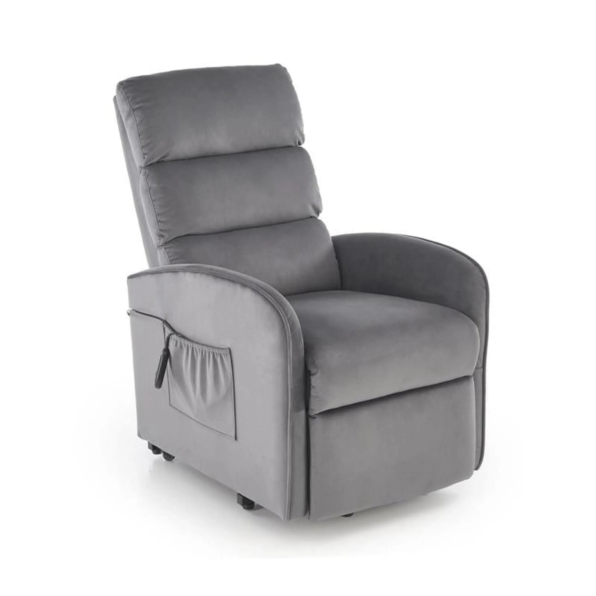 Fotoliu recliner MARONI, stofa catifelata gri - Bluvel 14, 62x92/165x103/84 cm