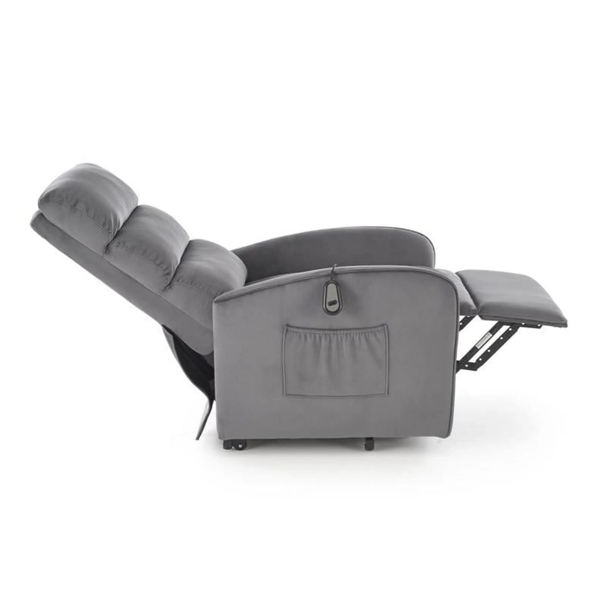 Fotoliu recliner MARONI, stofa catifelata gri - Bluvel 14, 62x92/165x103/84 cm