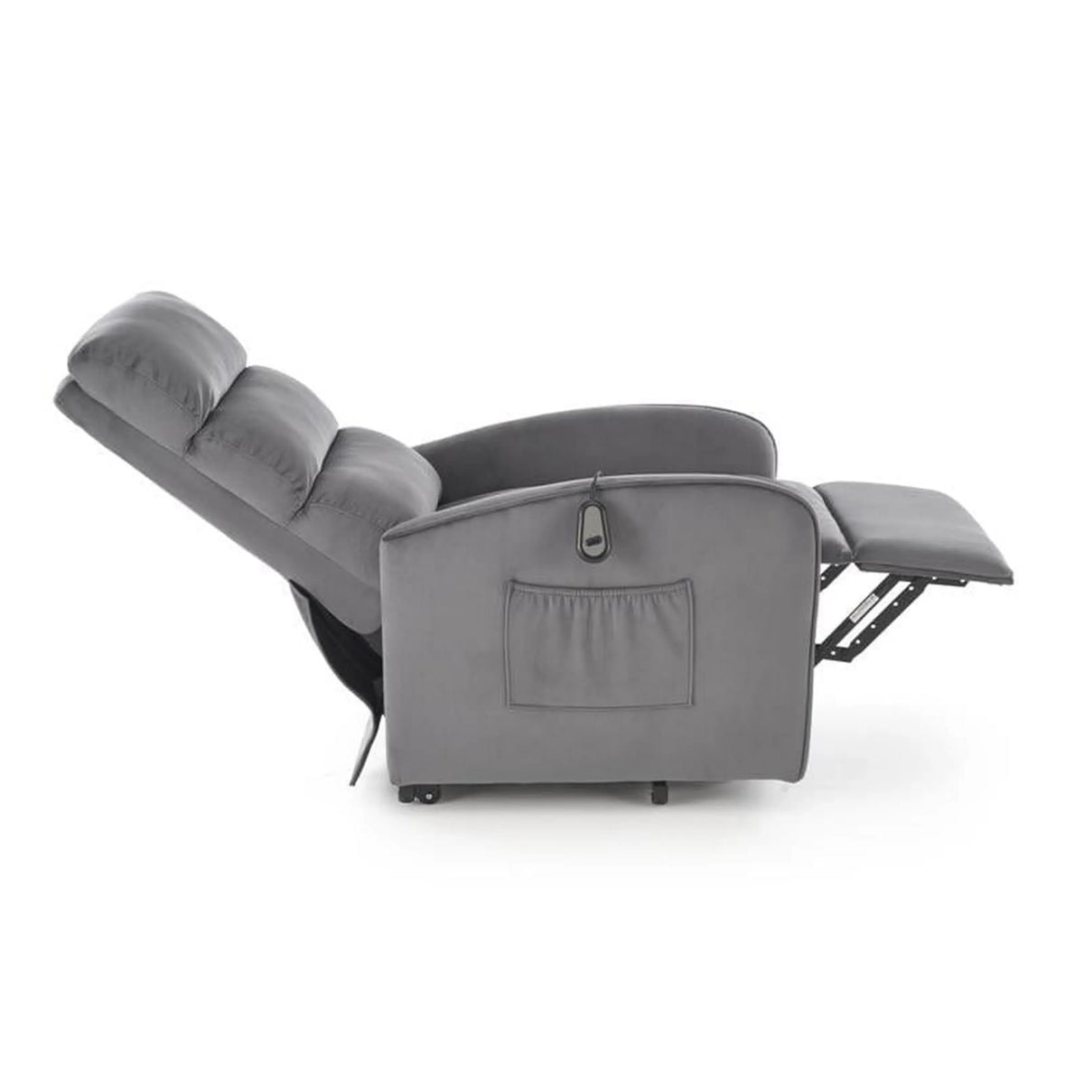 Fotoliu recliner MARONI, stofa catifelata gri - Bluvel 14, 62x92/165x103/84 cm