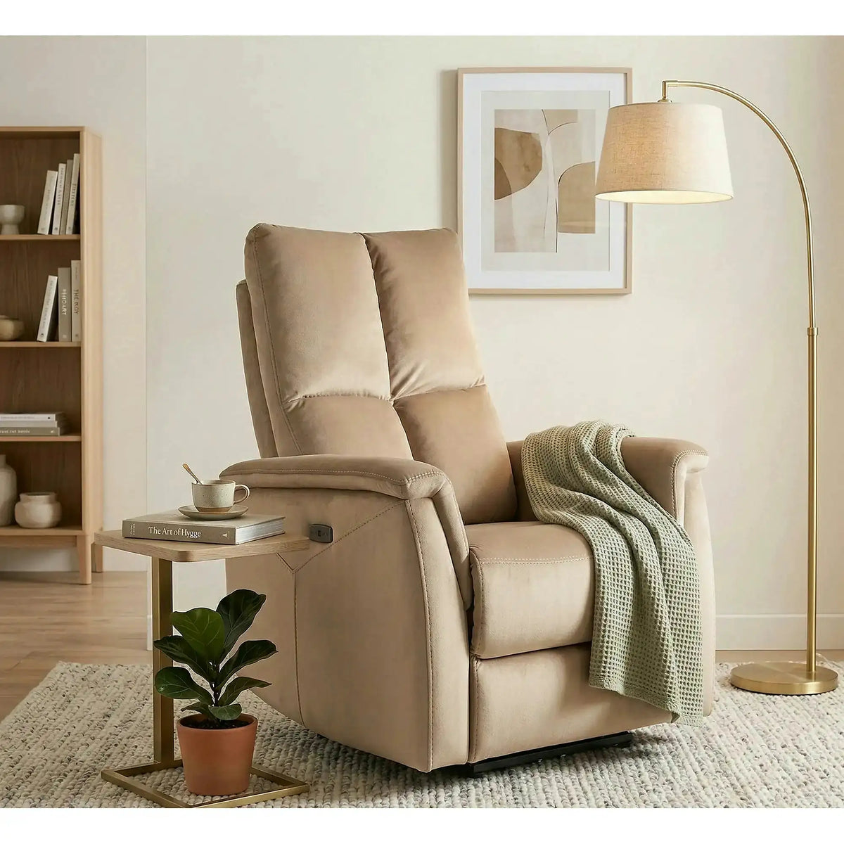 Fotoliu recliner NEPTUN, bej, stofa catifelata/metal, 76x94/160x96 cm
