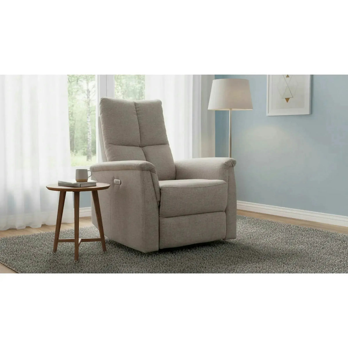 Fotoliu recliner NEPTUN, bej, stofa clasica/metal, 76x94/160x96 cm