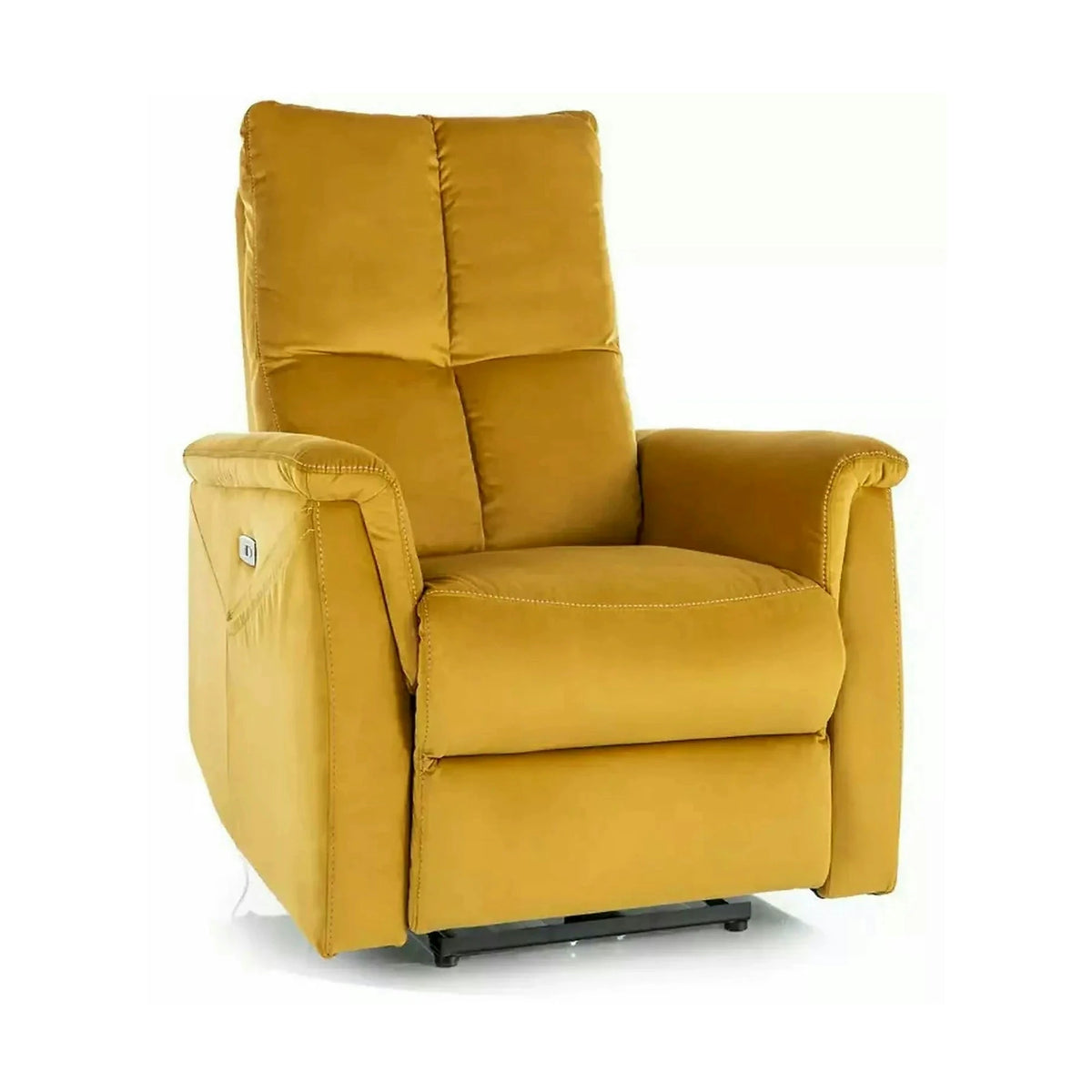 Fotoliu recliner NEPTUN, galben, stofa catifelata/metal, 76x94/160x96 cm