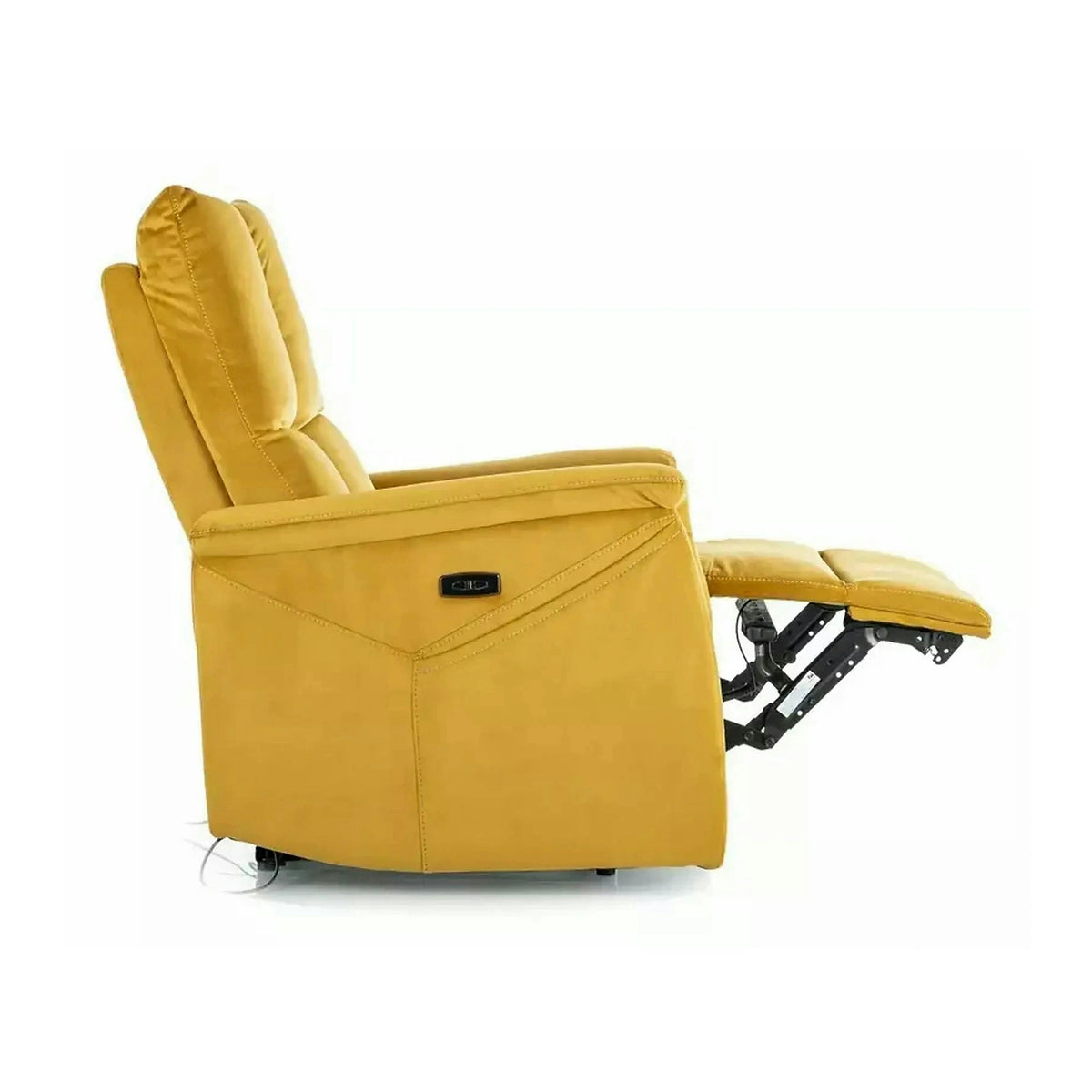 Fotoliu recliner NEPTUN, galben, stofa catifelata/metal, 76x94/160x96 cm