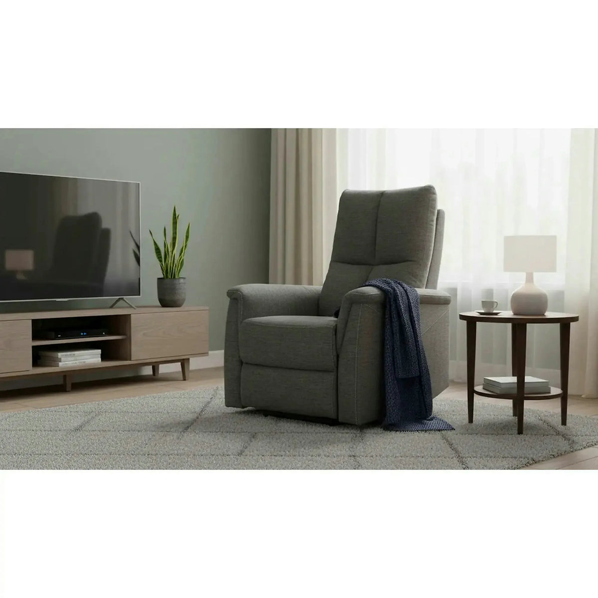 Fotoliu recliner NEPTUN, gri inchis, stofa clasica/metal, 76x94/160x96 cm