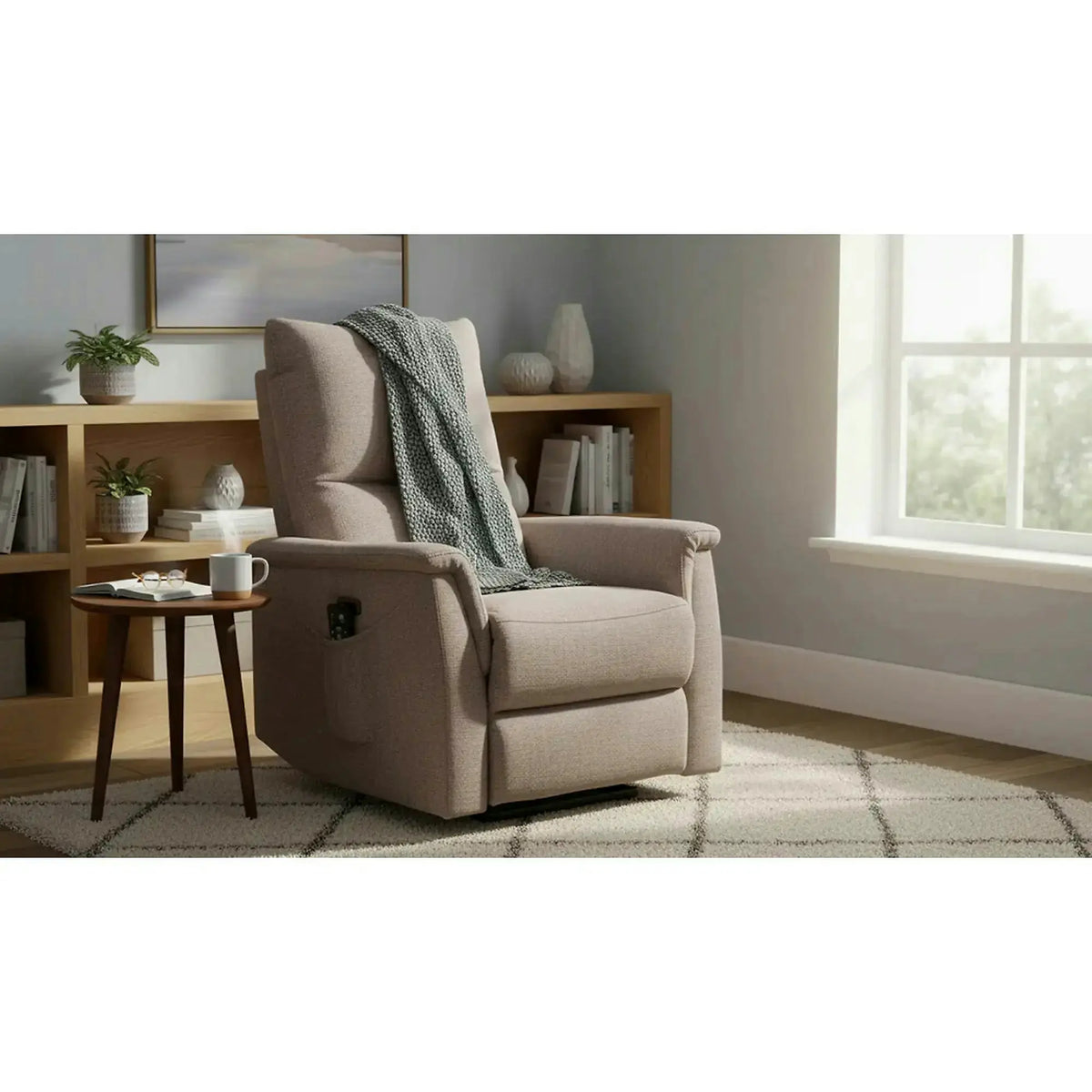 Fotoliu recliner NEPTUN M, bej, stofa clasica/metal, functie de masaj ,76x94/160x96 cm