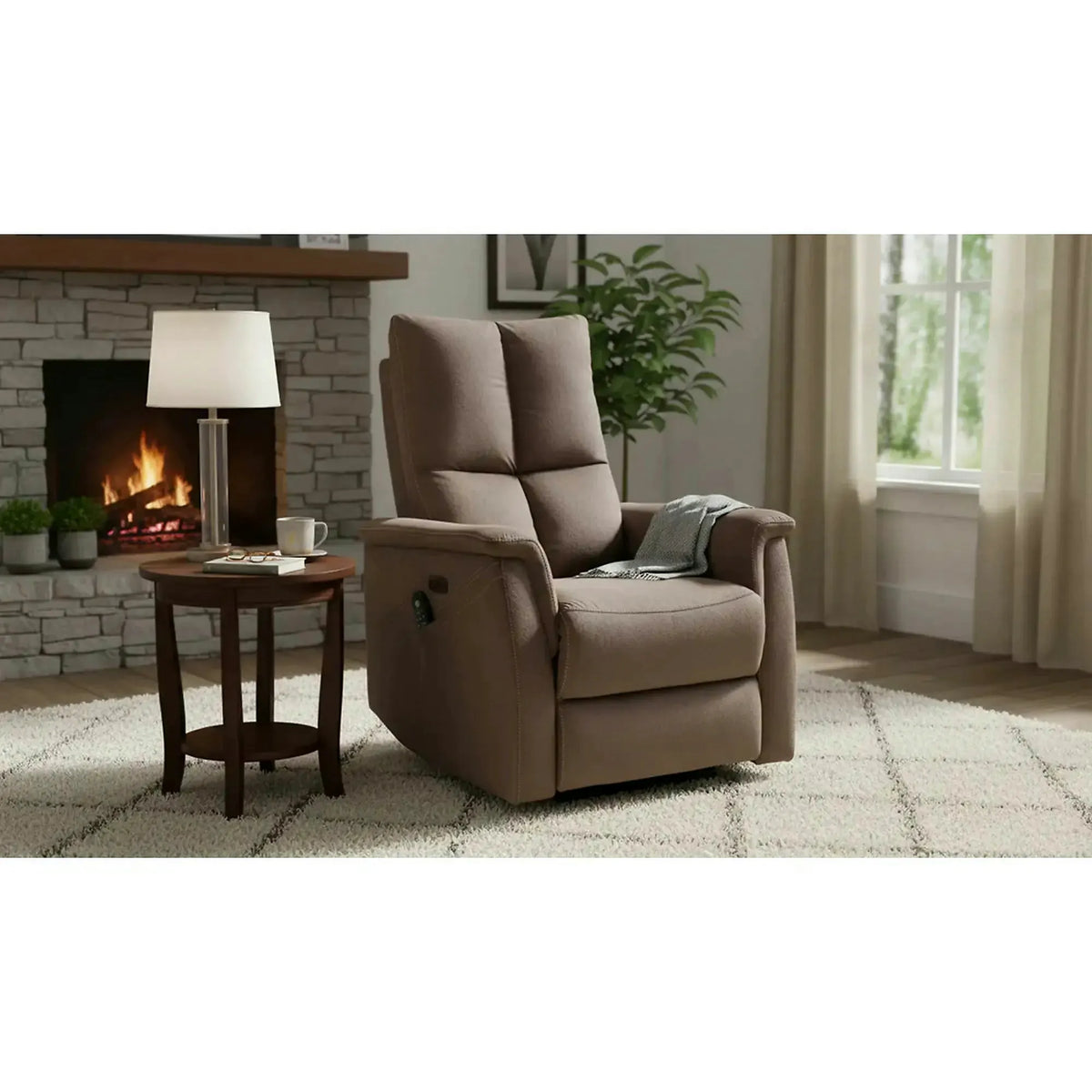 Fotoliu recliner NEPTUN M, cappuccino, stofa catifelata/metal, functie de masaj, 76x94/160x96 cm