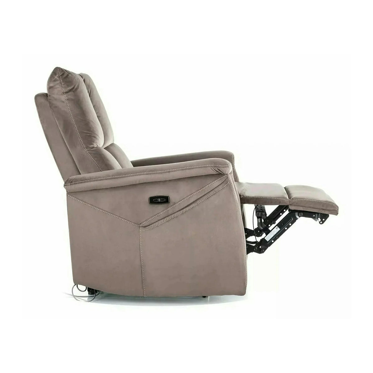 Fotoliu recliner NEPTUN M, cappuccino, stofa catifelata/metal, functie de masaj, 76x94/160x96 cm