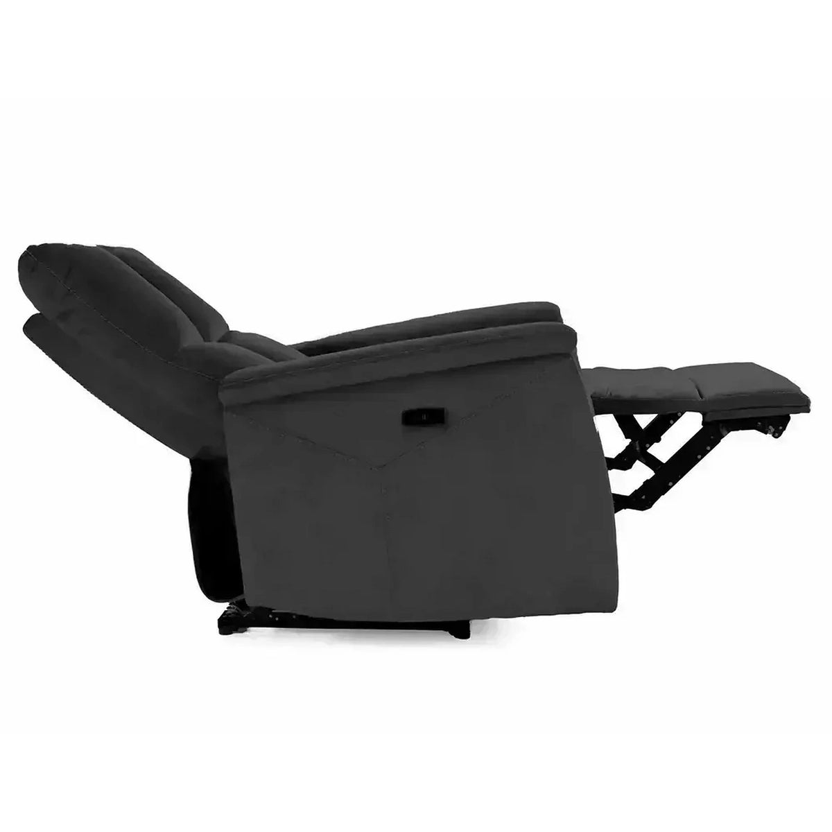 Fotoliu recliner NEPTUN M, negru, stofa catifelata/metal, functie de masaj, 76x94/160x96 cm