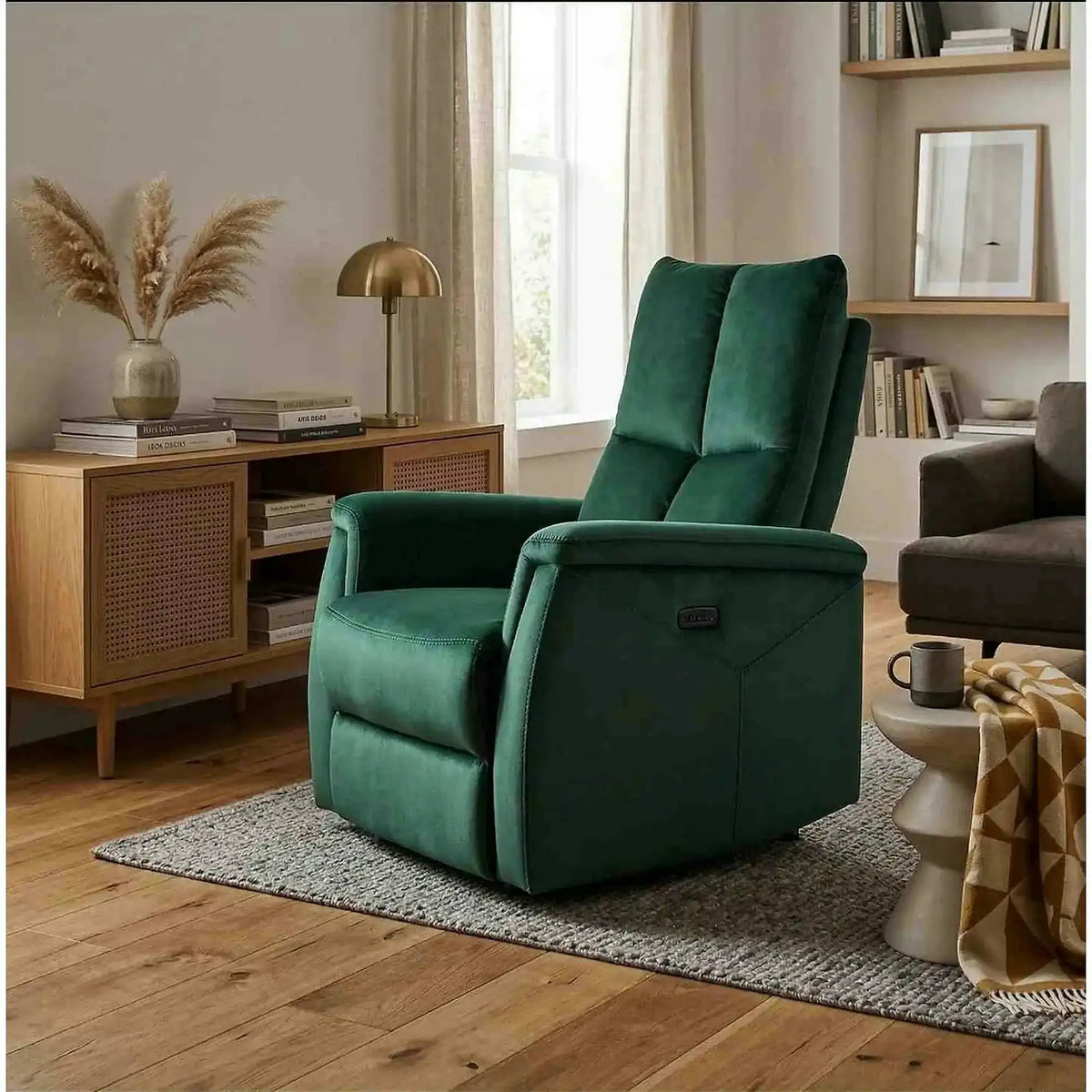 Fotoliu recliner NEPTUN, verde, stofa catifelata/metal, 76x74/160x96 cm