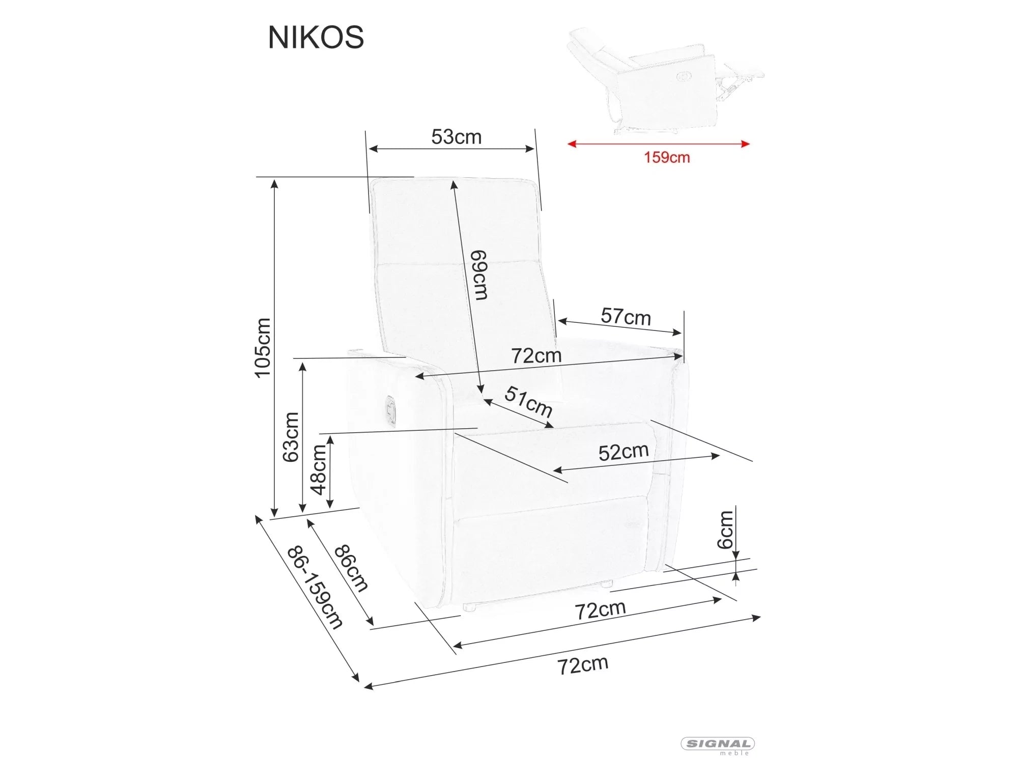 Fotoliu recliner NIKOS, stofa clasica bej deschis - Brego 22, 72x86/159x105 cm