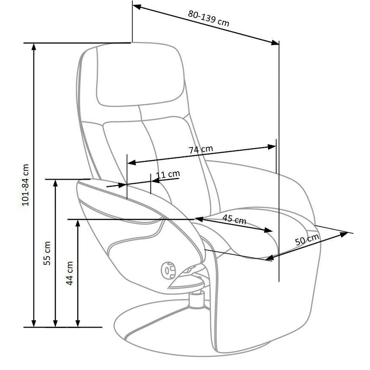 Fotoliu recliner OPTIMA 2, gri, stofa clasica/metal, 77x80/139x101/84 cm