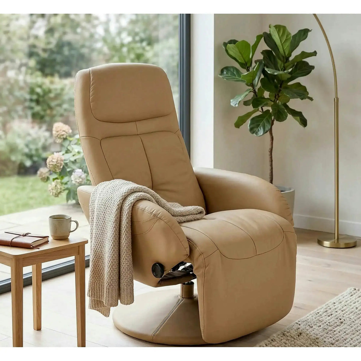 Fotoliu recliner OPTIMA, bej inchis, piele ecologica/metal, 77x80/139x101/84 cm