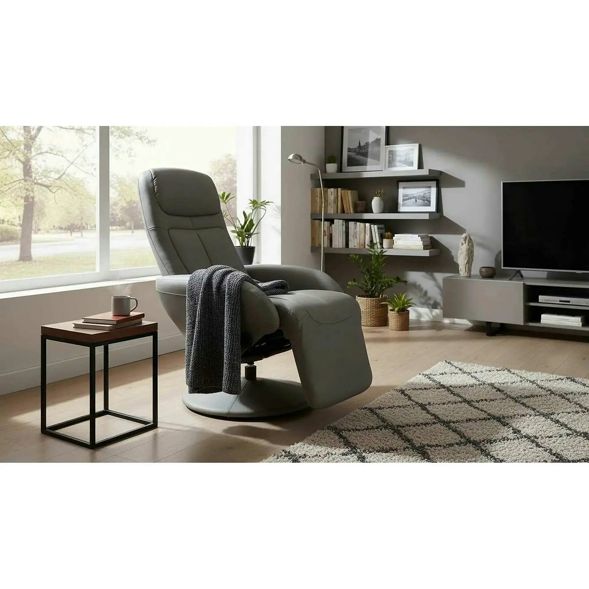 Fotoliu recliner OPTIMA, gri, piele ecologica/metal, 77x80/139x101/84 cm