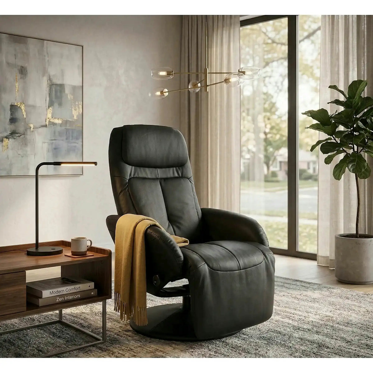 Fotoliu recliner OPTIMA, negru, piele ecologica/metal, 77x80/139x101/84 cm