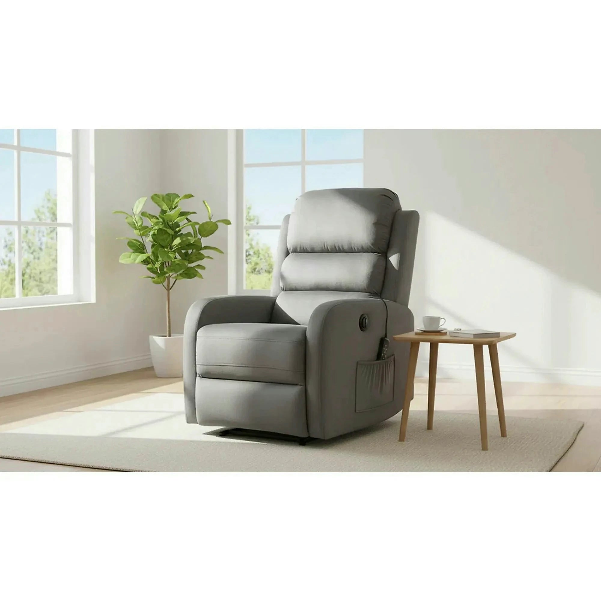 Fotoliu recliner PEGAZ M, gri/negru, stofa catifelata/metal, 64x88/160x102 cm